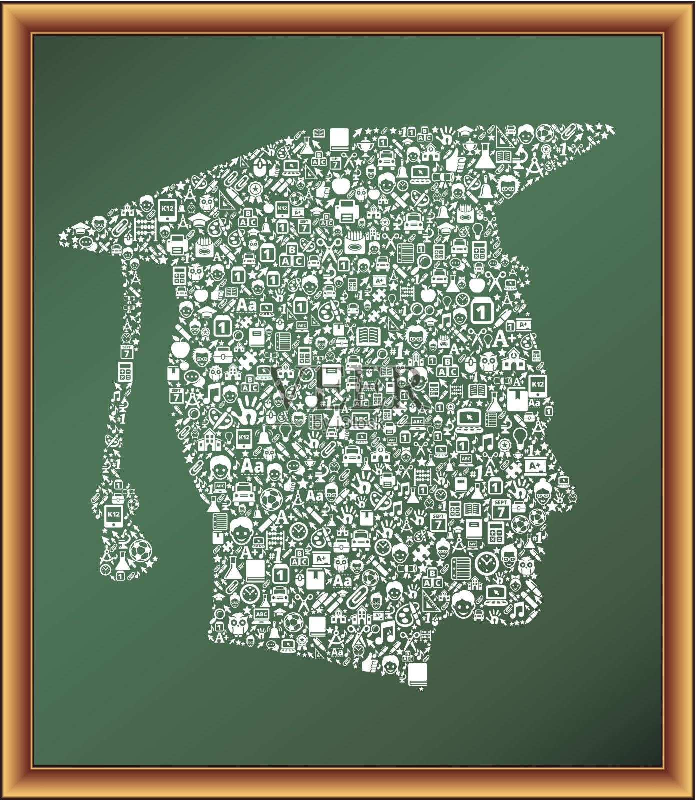 毕业教育图标在黑板上插画图片素材