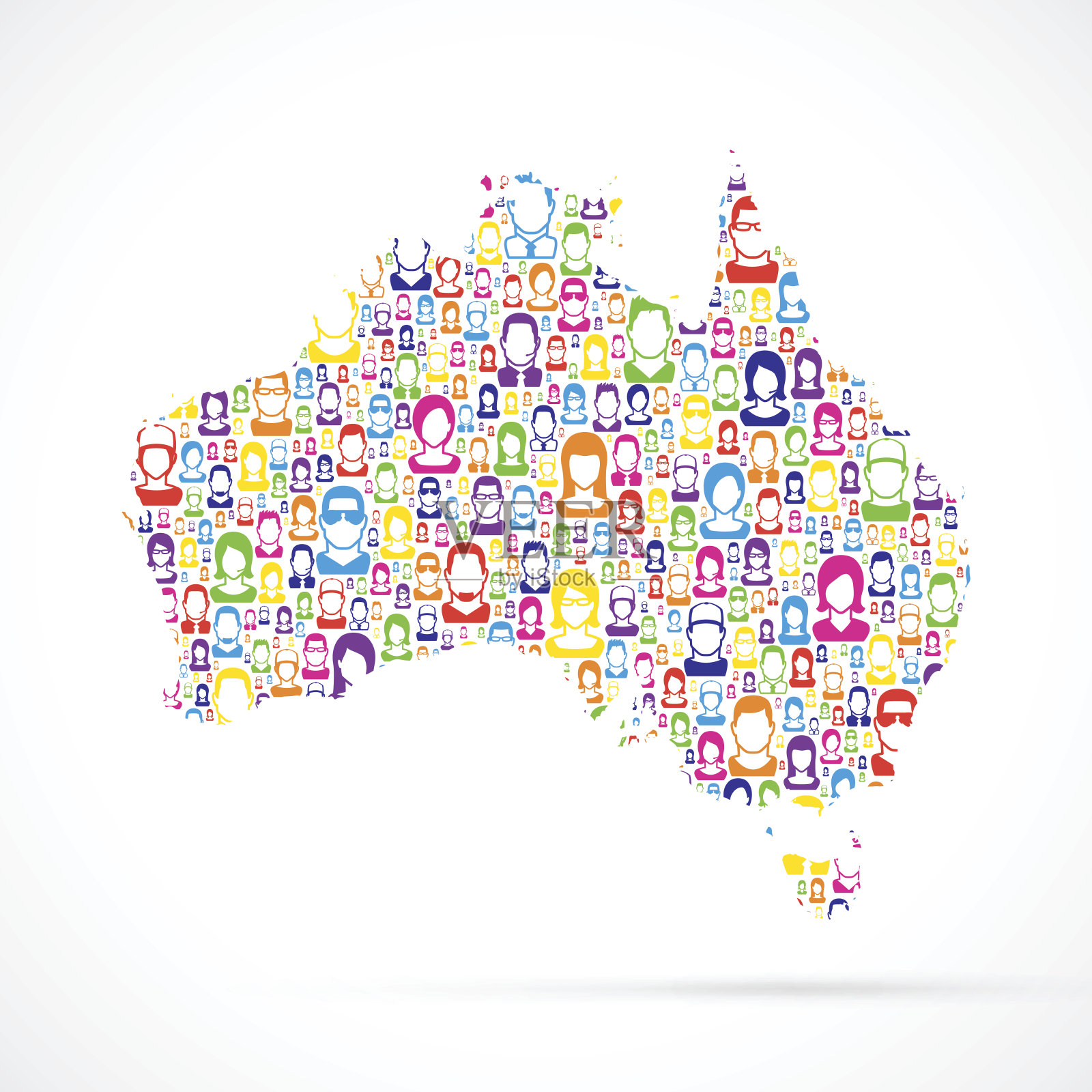 带有人物的澳大利亚地图插画图片素材