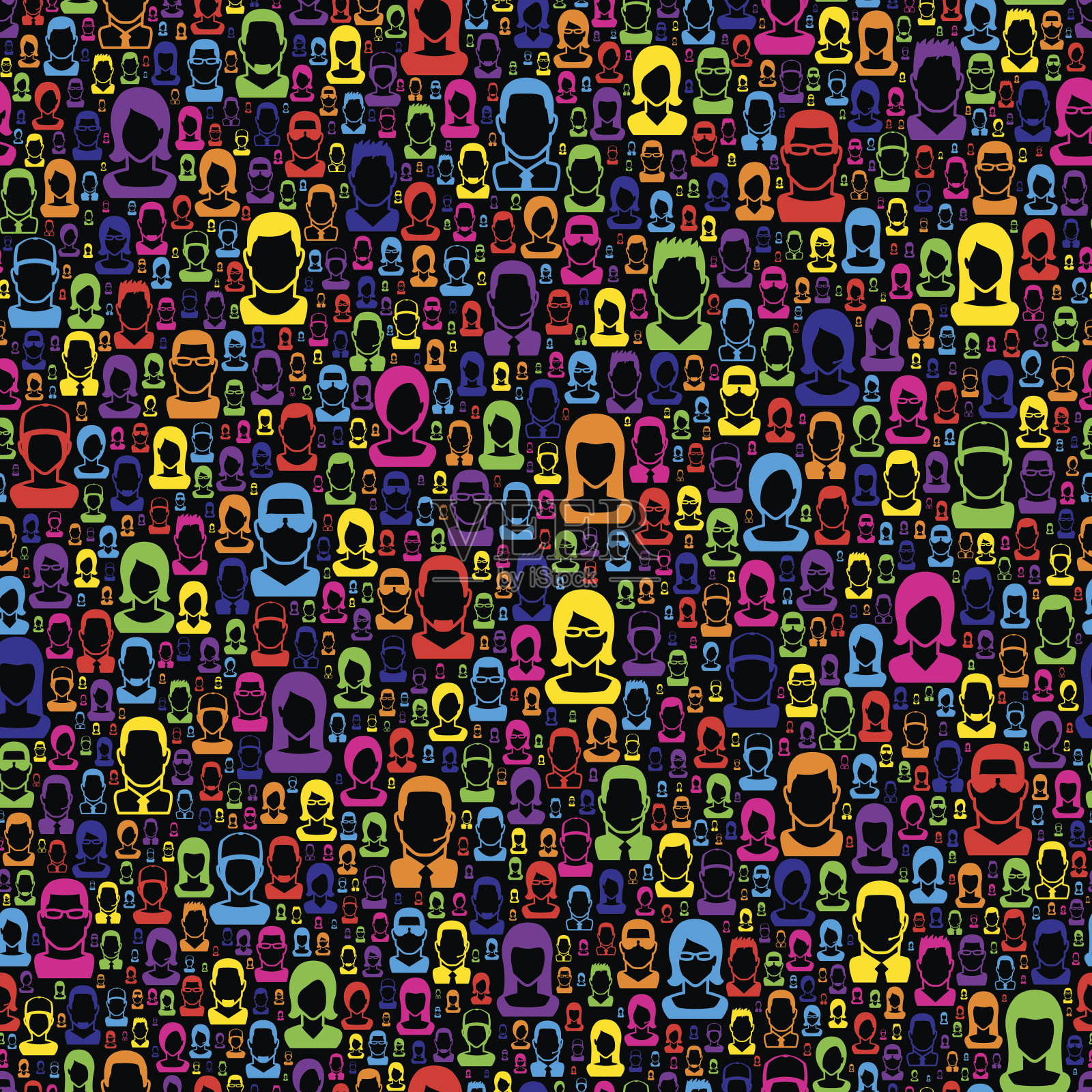 颜色的人模式,在黑色的背景。插画图片素材