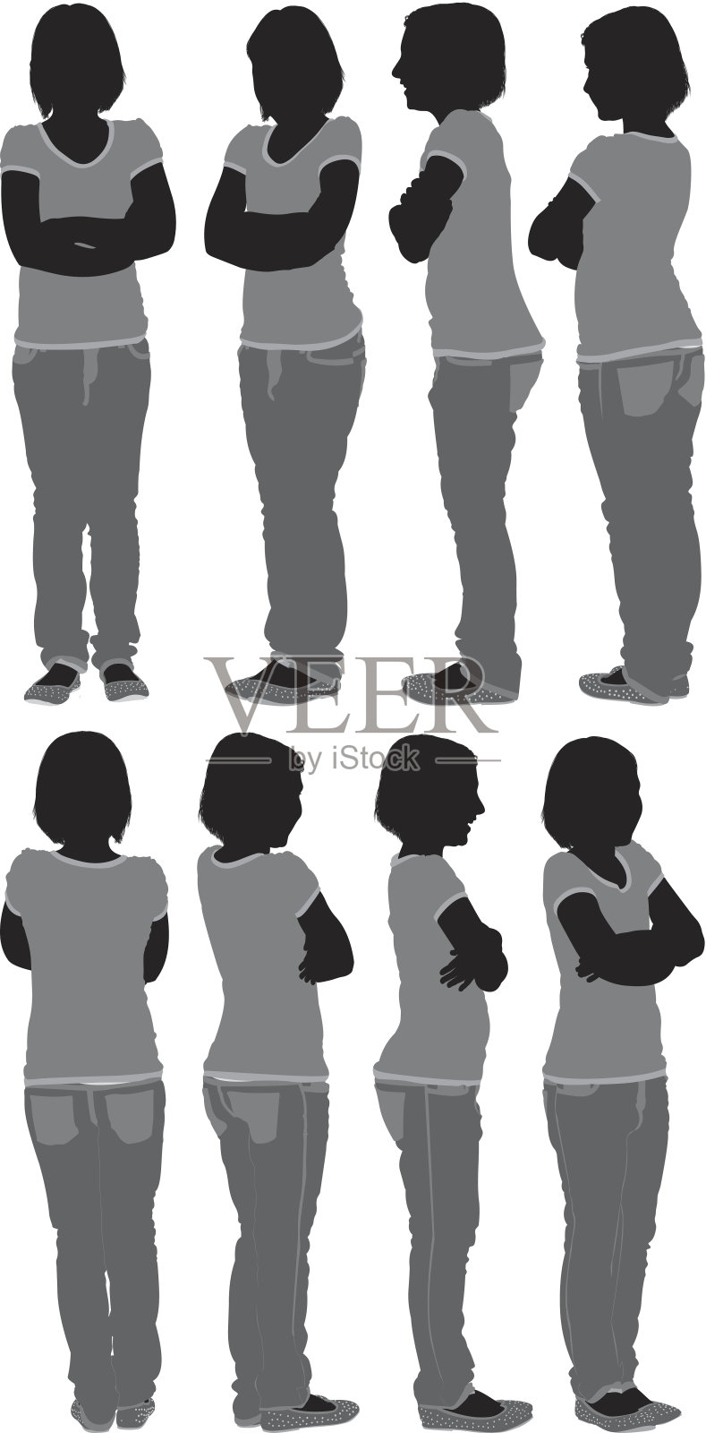 女孩360度姿势插画图片素材