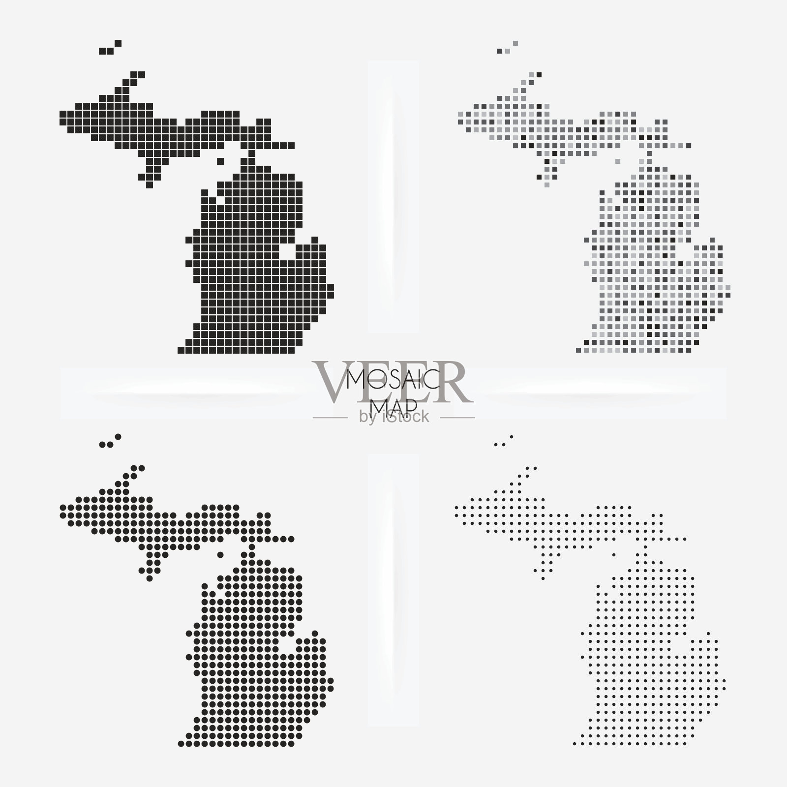 密歇根地图-方格和星点的马赛克插画图片素材