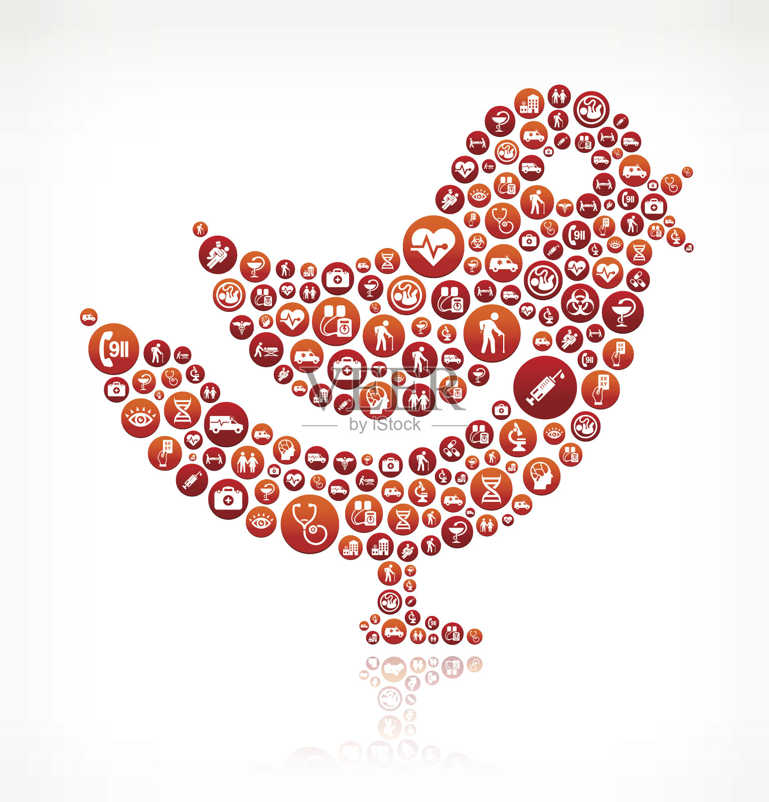 鸟医疗保健和医疗红色按钮模式插画图片素材