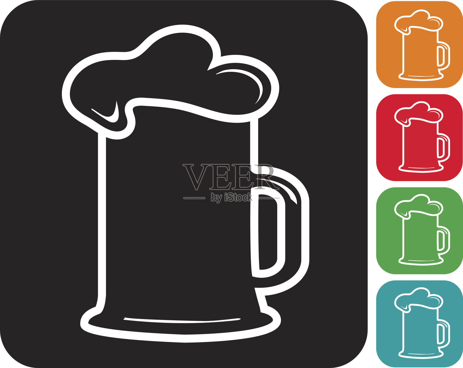 啤酒杯与泡沫图标设置在多种颜色插画图片素材