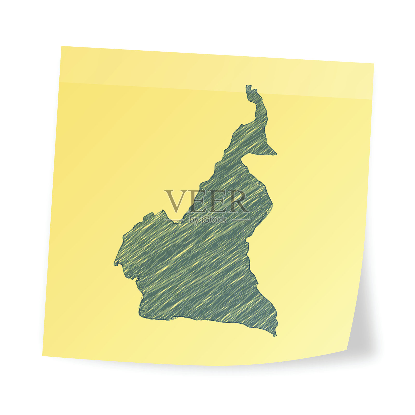 喀麦隆地图上的便利贴带有涂鸦效果插画图片素材