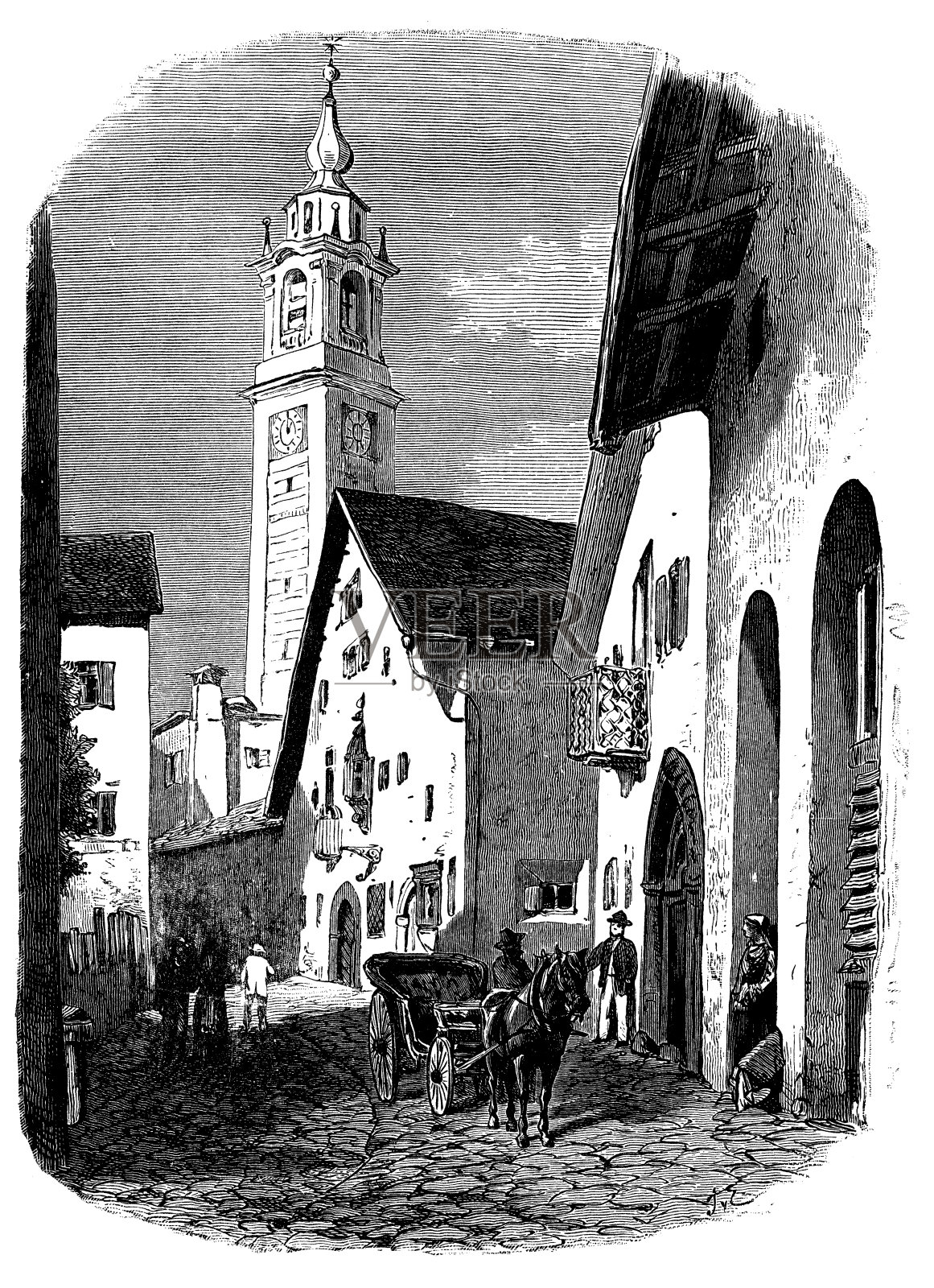 瑞士古玩插图:Samedan街插画图片素材