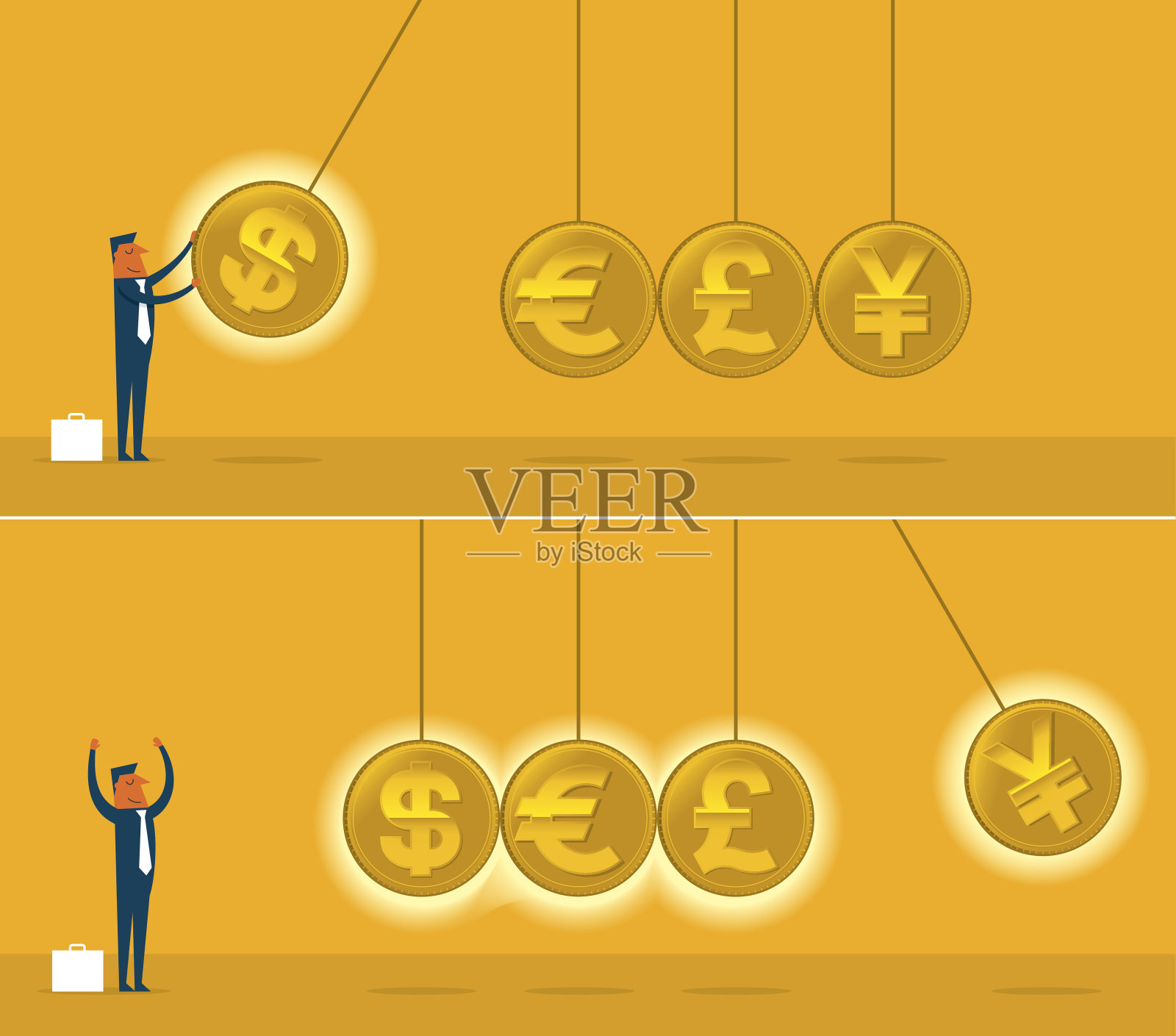 牛顿的摇篮和硬币插画图片素材