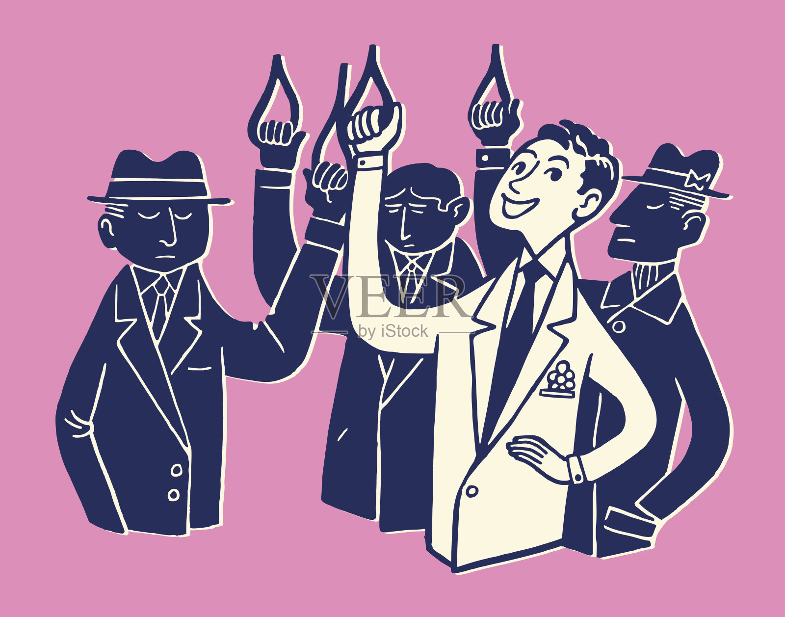 一群男人中微笑的男人插画图片素材