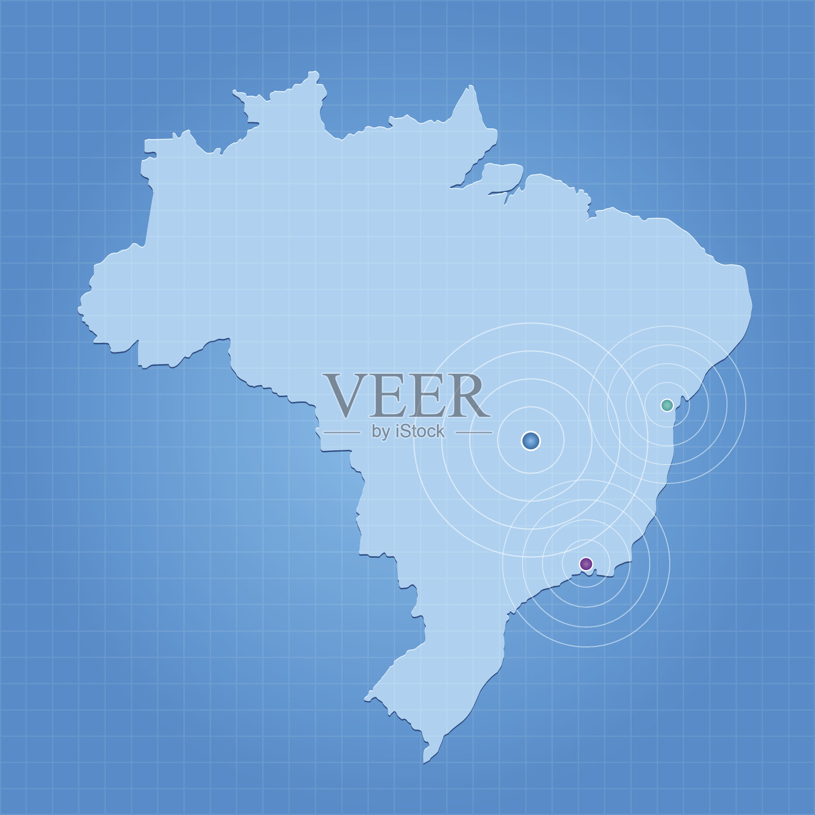 巴西地图在蓝色背景与标记插画图片素材