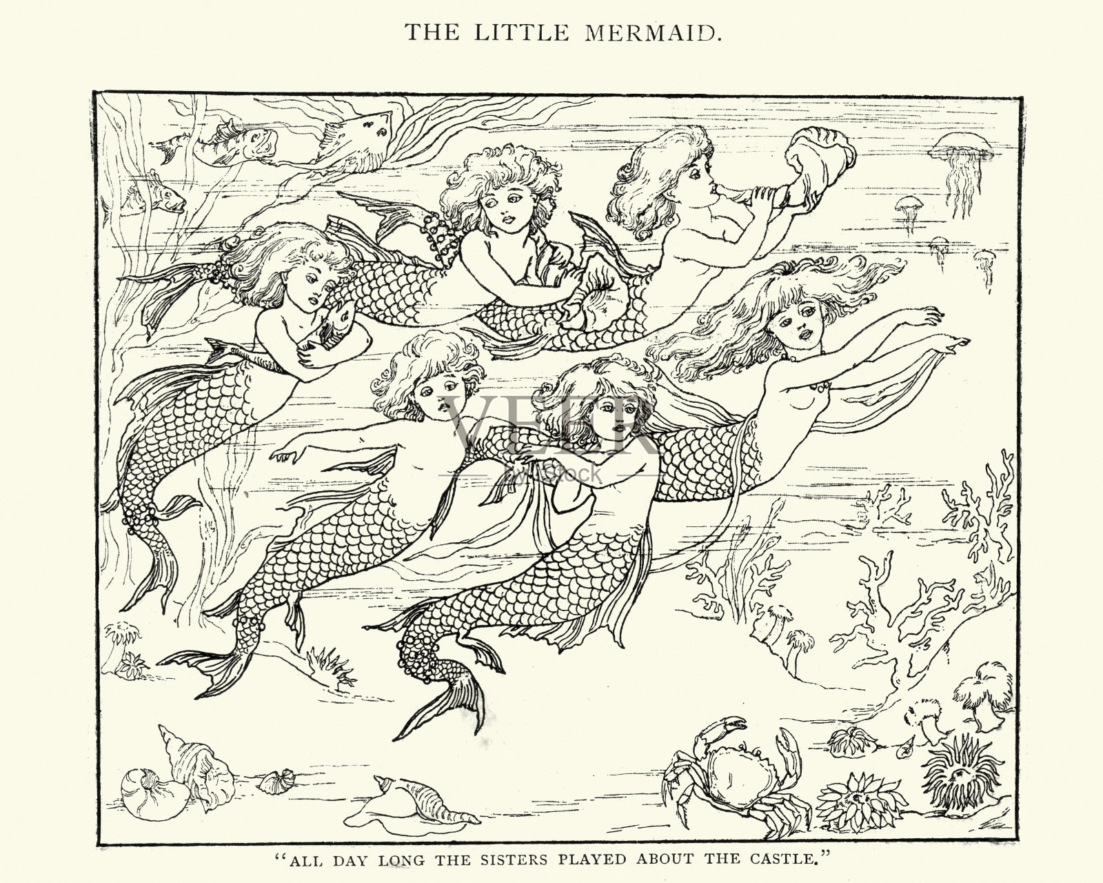 小美人鱼和她的姐妹们插画图片素材