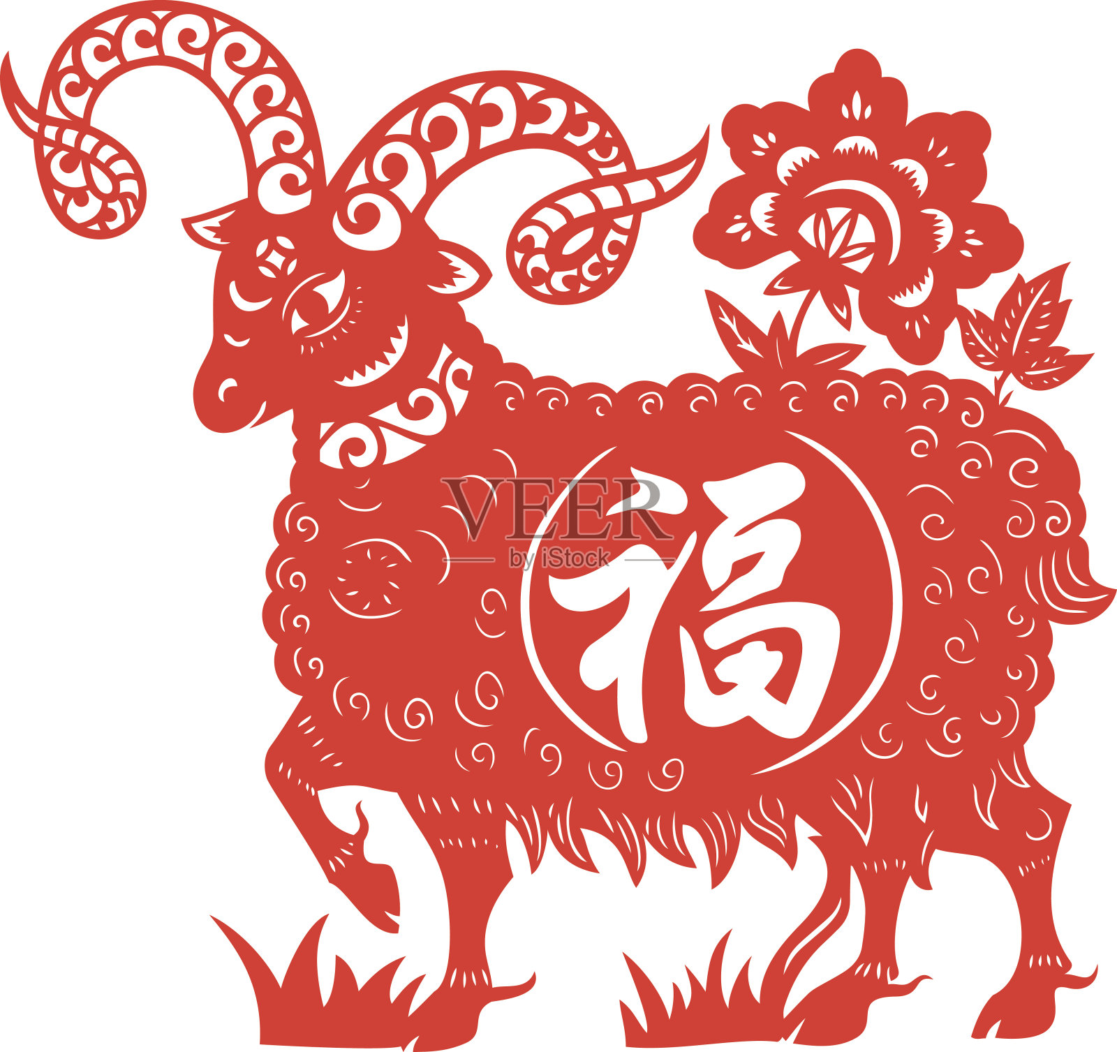 剪纸山羊插画图片素材