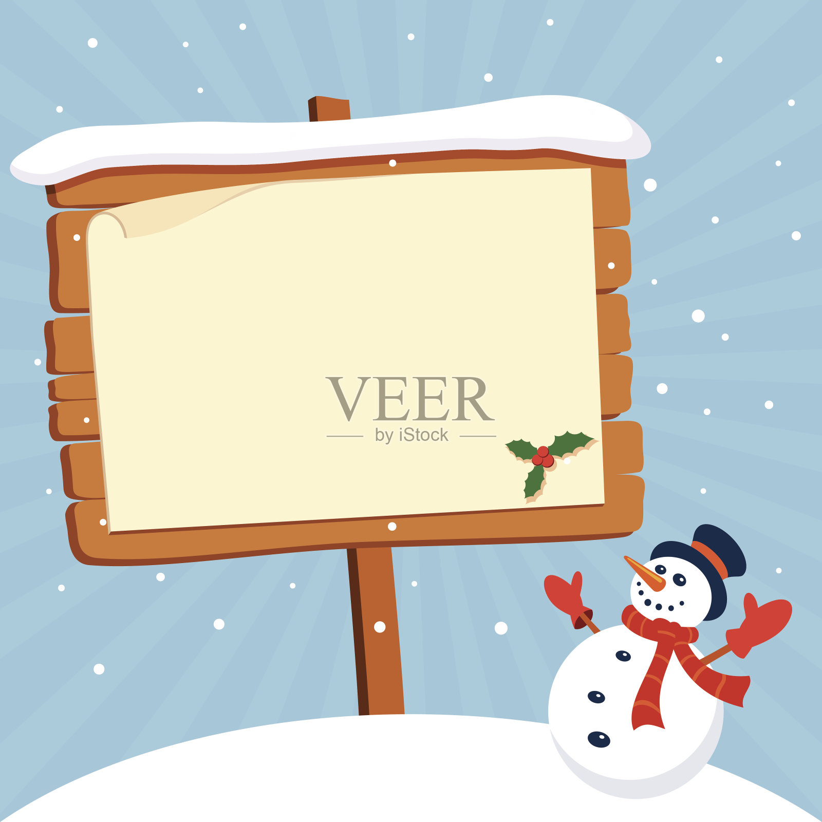 快乐的雪人与圣诞旗帜插画图片素材