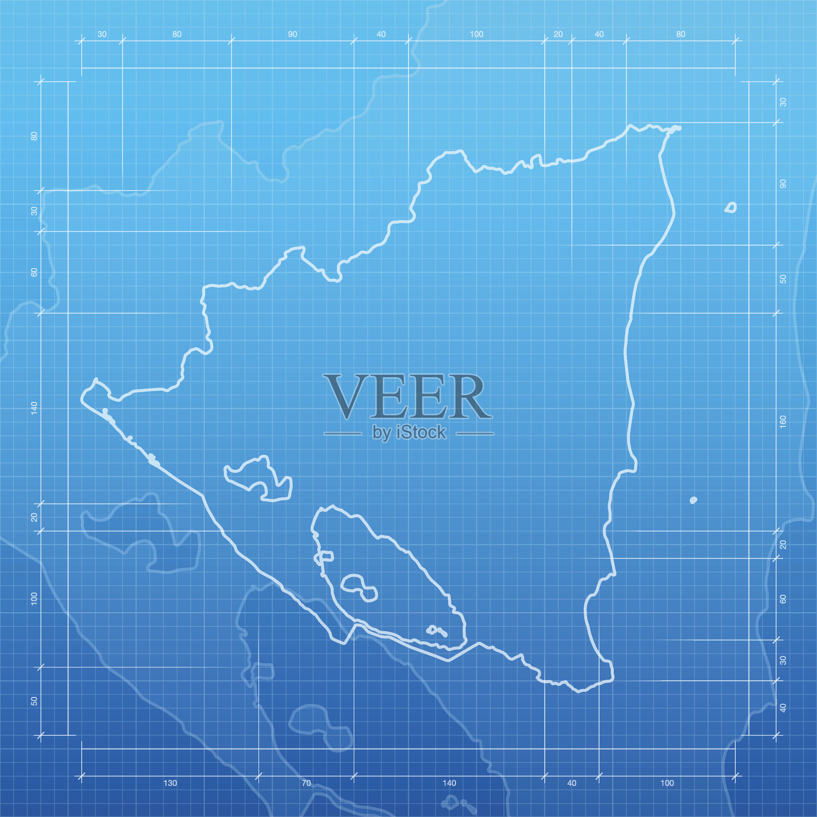 尼加拉瓜地图上的蓝图背景插画图片素材