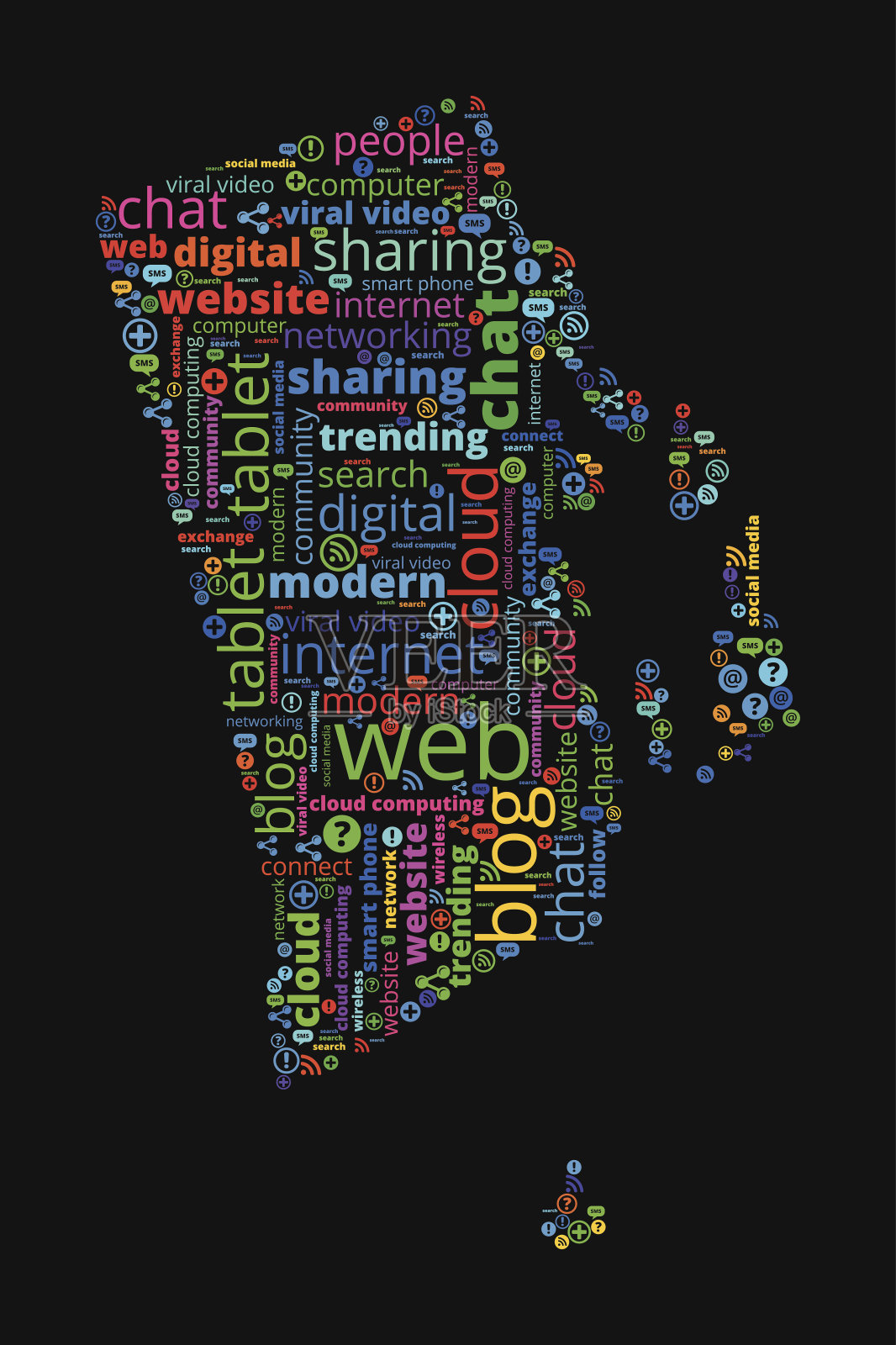 罗德岛关于现代通信和技术的文字云插画图片素材