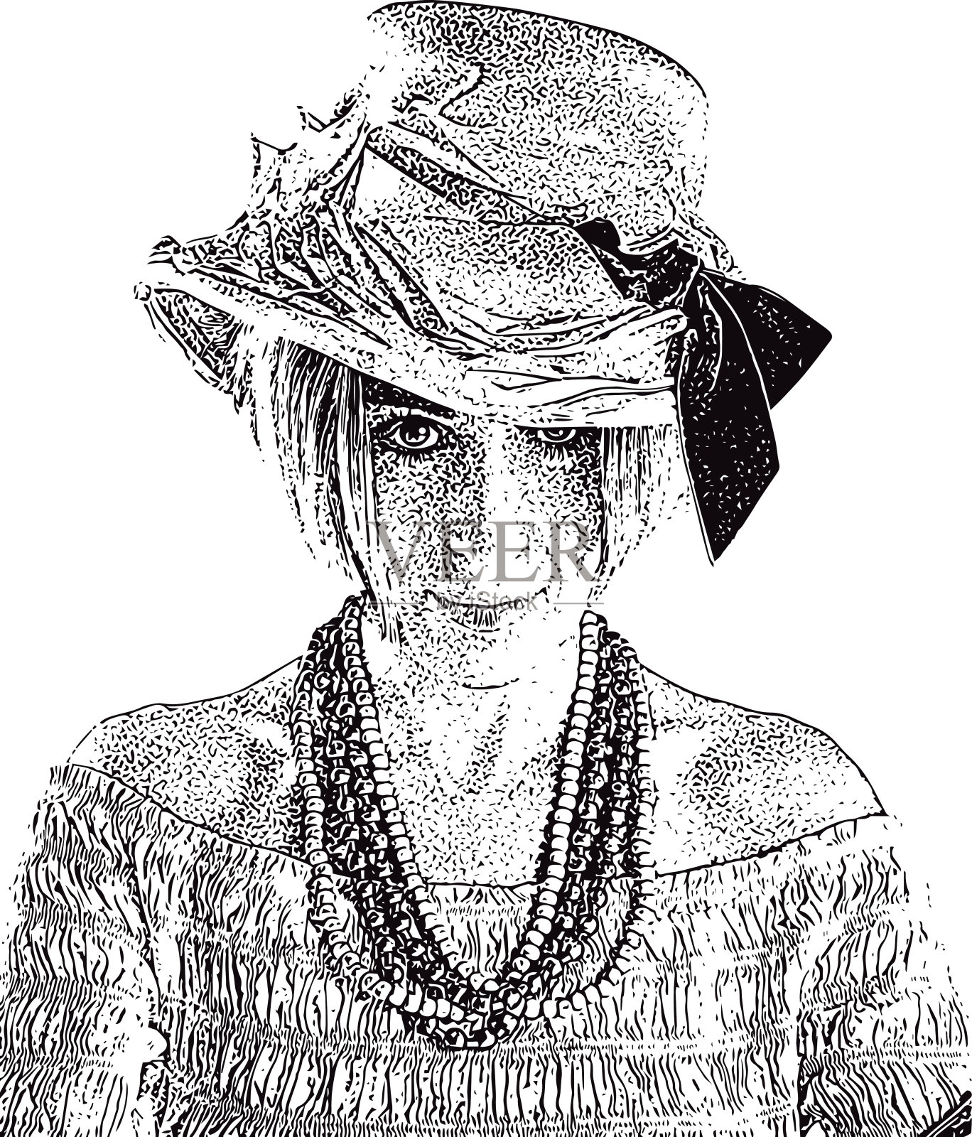 成年潮女人戴着波西米亚花帽插画图片素材