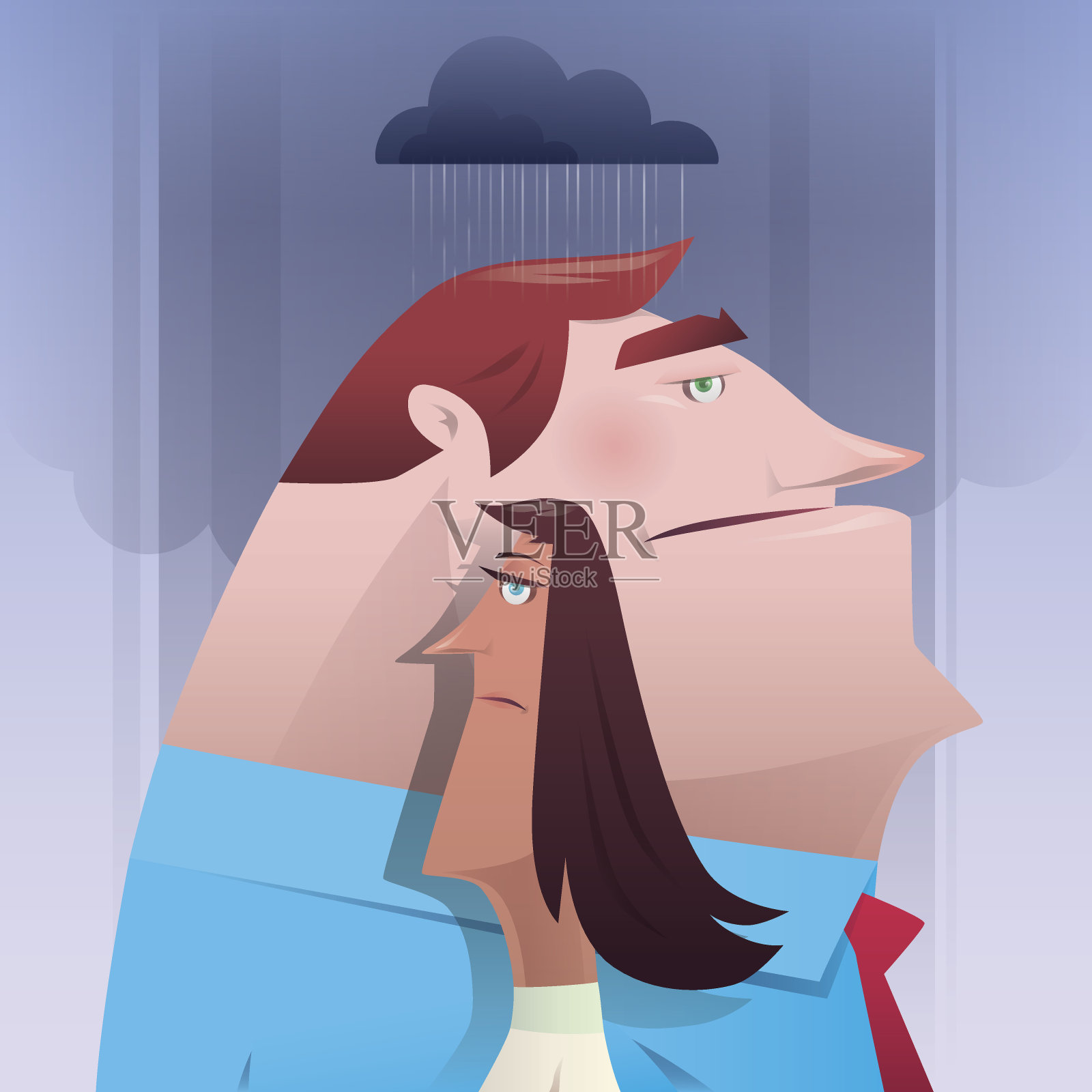 夫妇与雨云插画图片素材