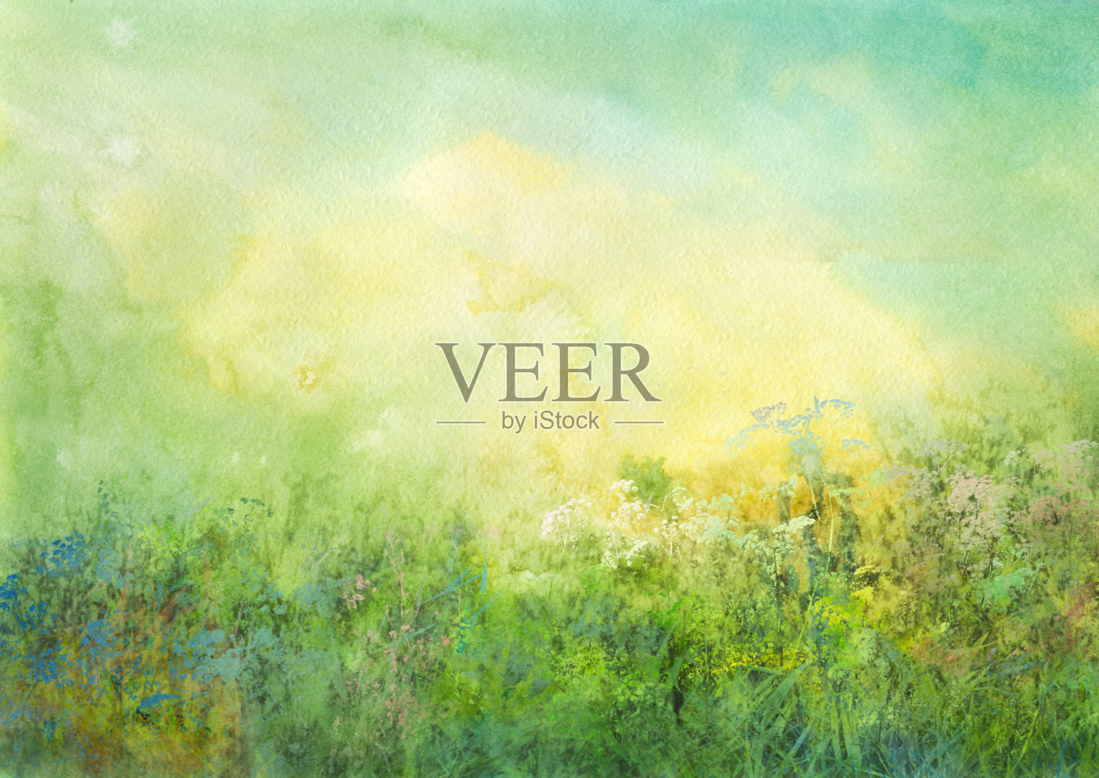 草原,水彩背景插画图片素材