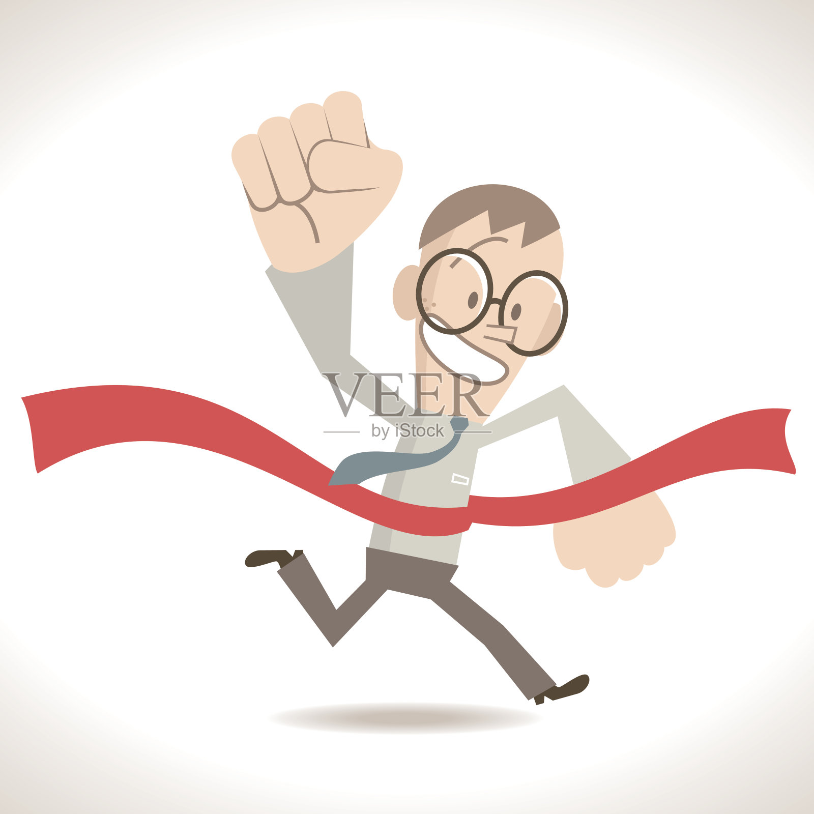 商人跑过终点线,手举空中插画图片素材