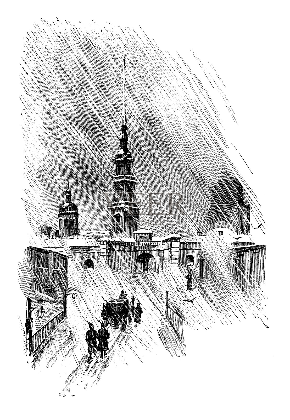 圣彼得堡教堂圣保罗城堡的古董插图插画图片素材