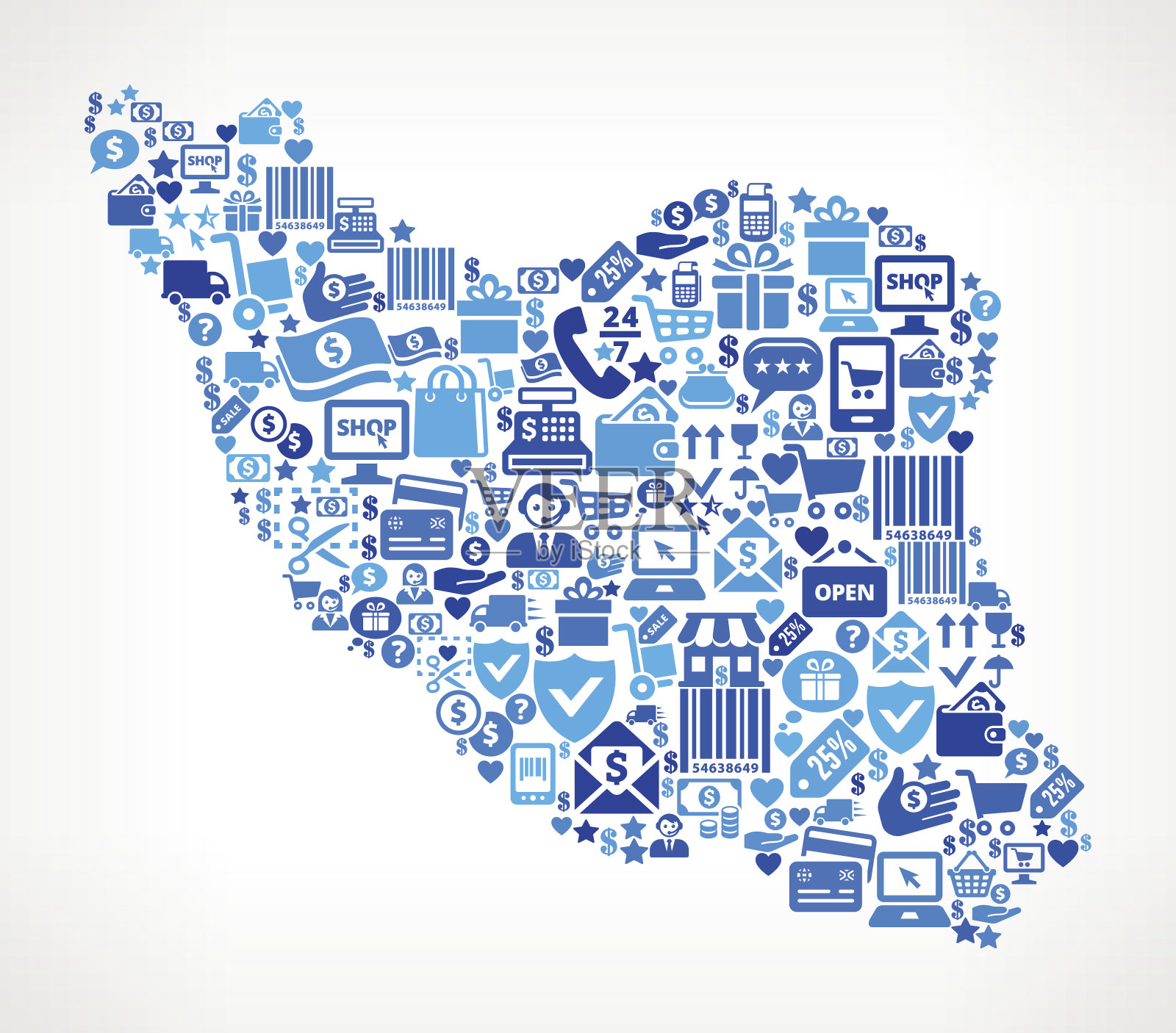 伊朗购物和商业的蓝色图标模式插画图片素材