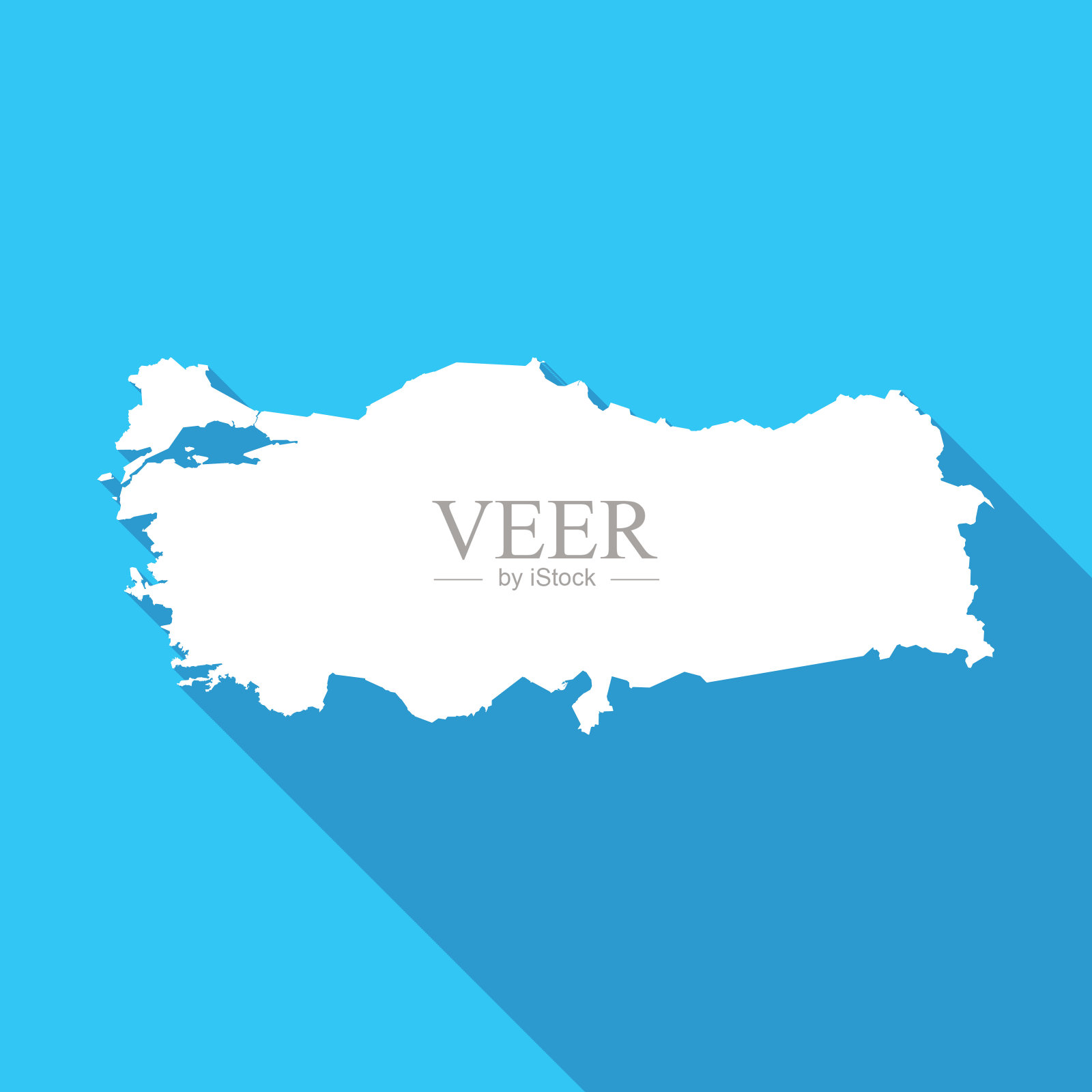 土耳其长影地图在白色的蓝色背景上插画图片素材