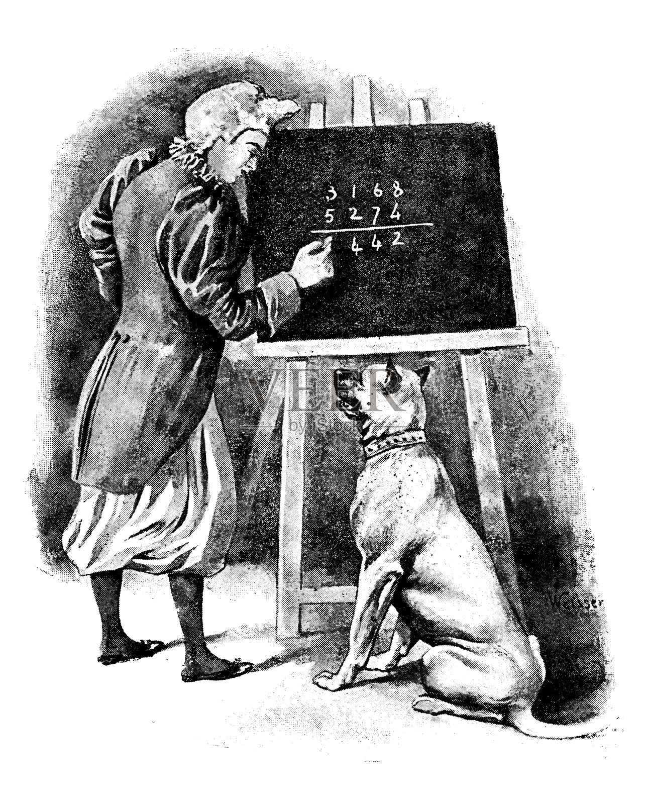 狗学数学的古董插图插画图片素材