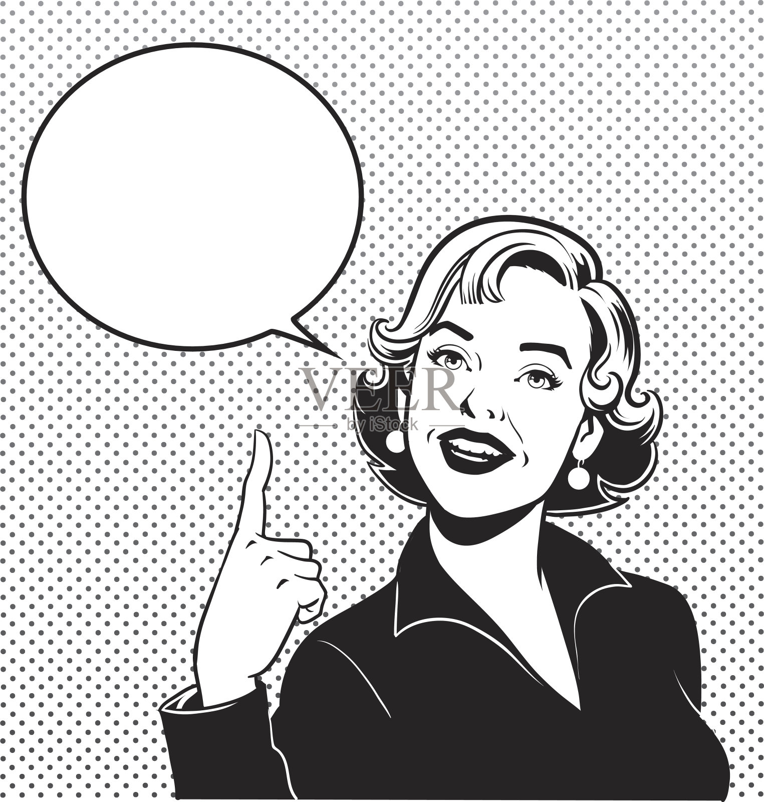 用食指指着的复古女人插画图片素材