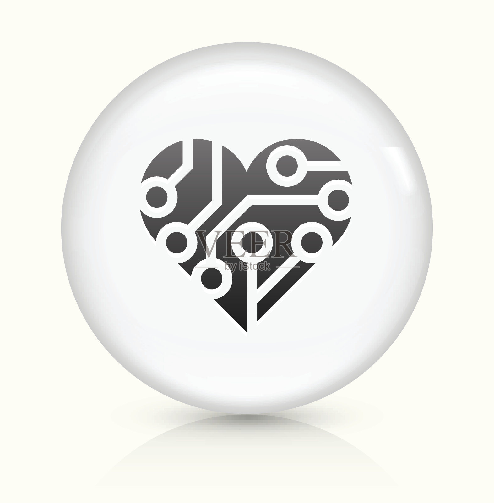 电路心脏图标上的白色圆形矢量按钮插画图片素材