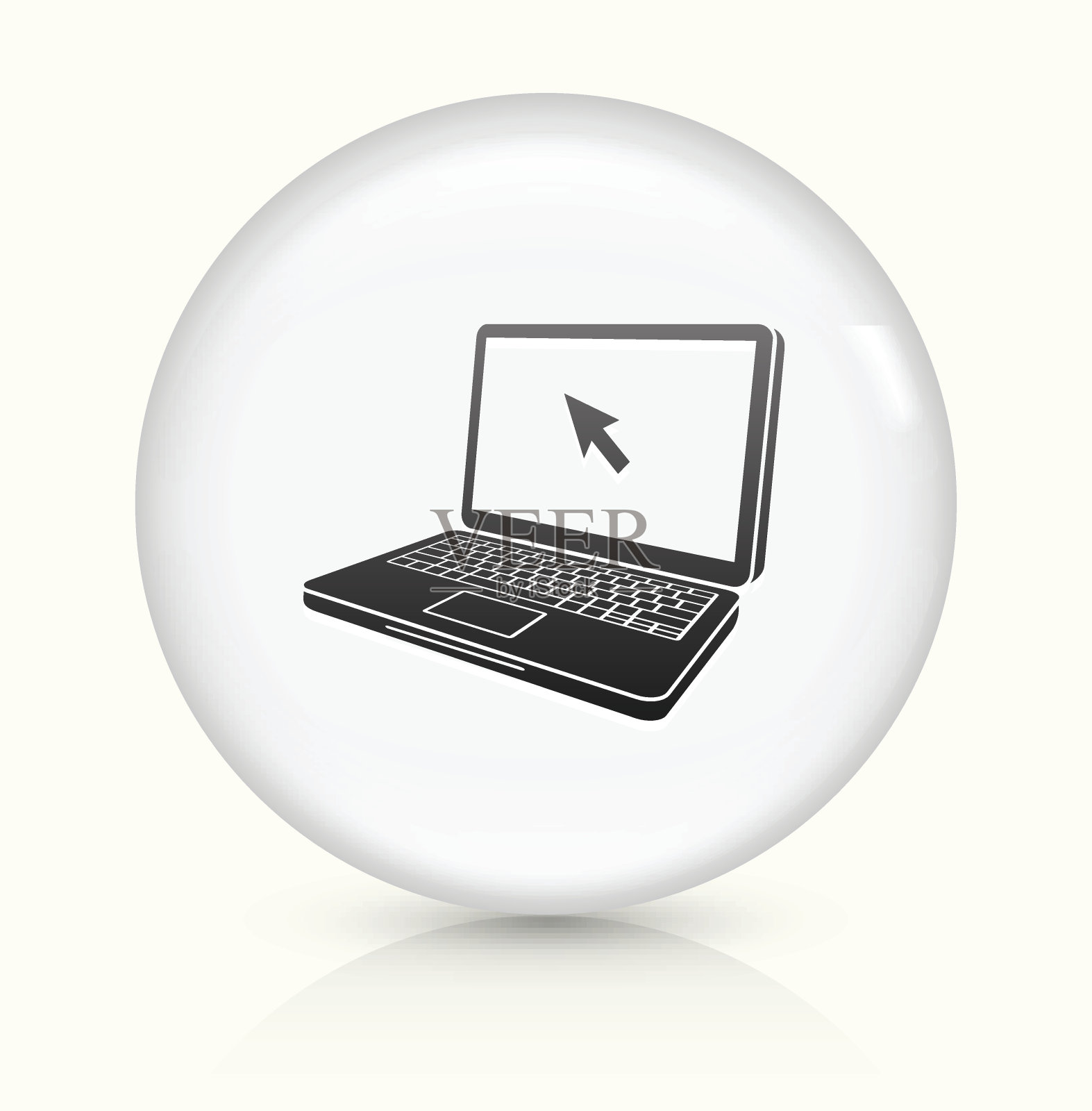 笔记本电脑图标上的白色圆形矢量按钮图标素材