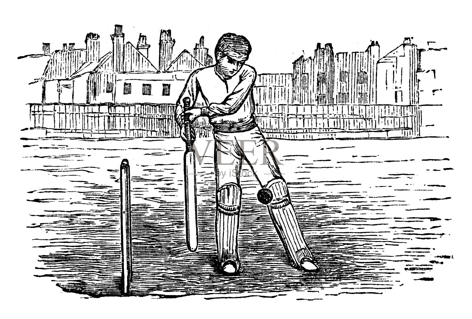 运动和运动的古董插图:板球插画图片素材