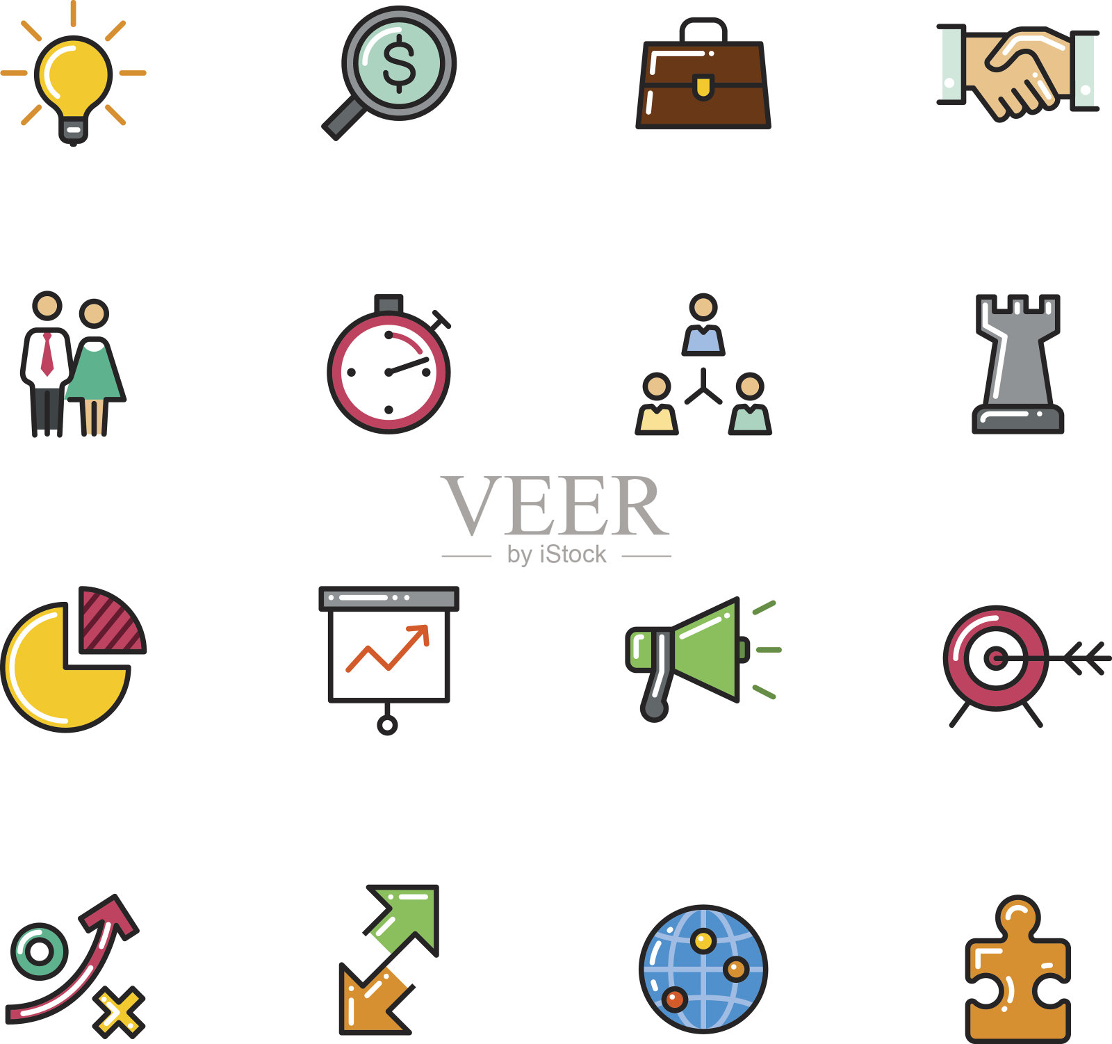 商业策略黑线图标的集合图标素材