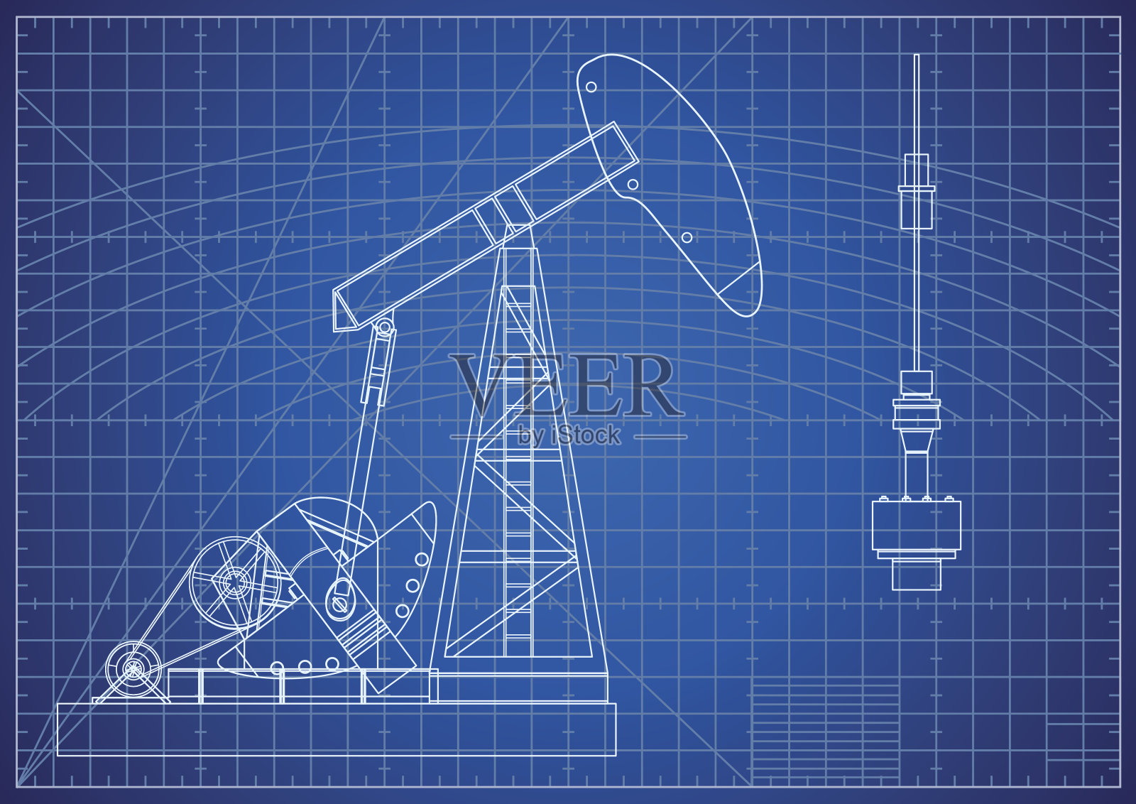 油泵千斤顶设计图。石油和天然气生产设施插画图片素材