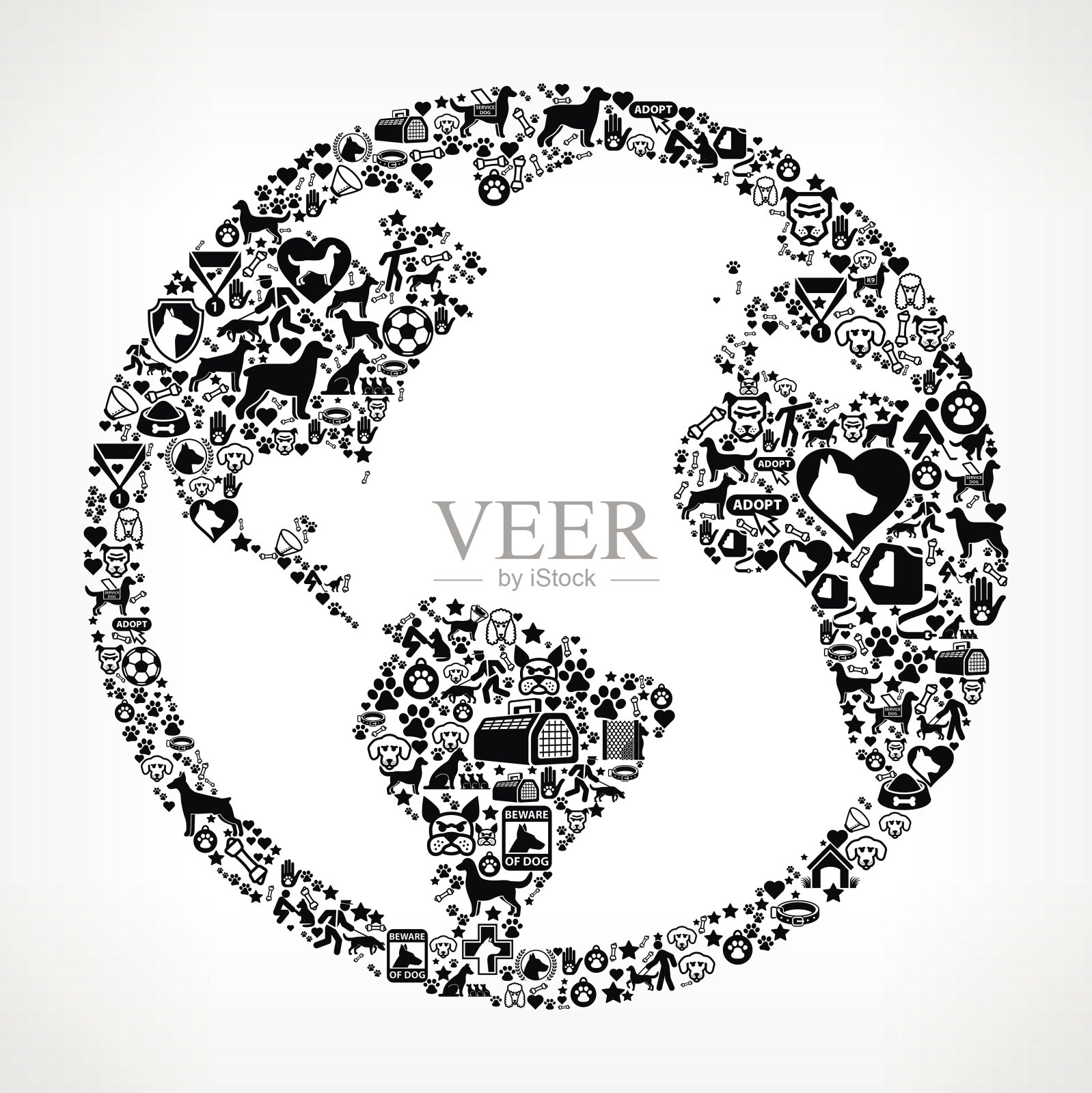 地球狗和狗宠物黑色图标图案插画图片素材