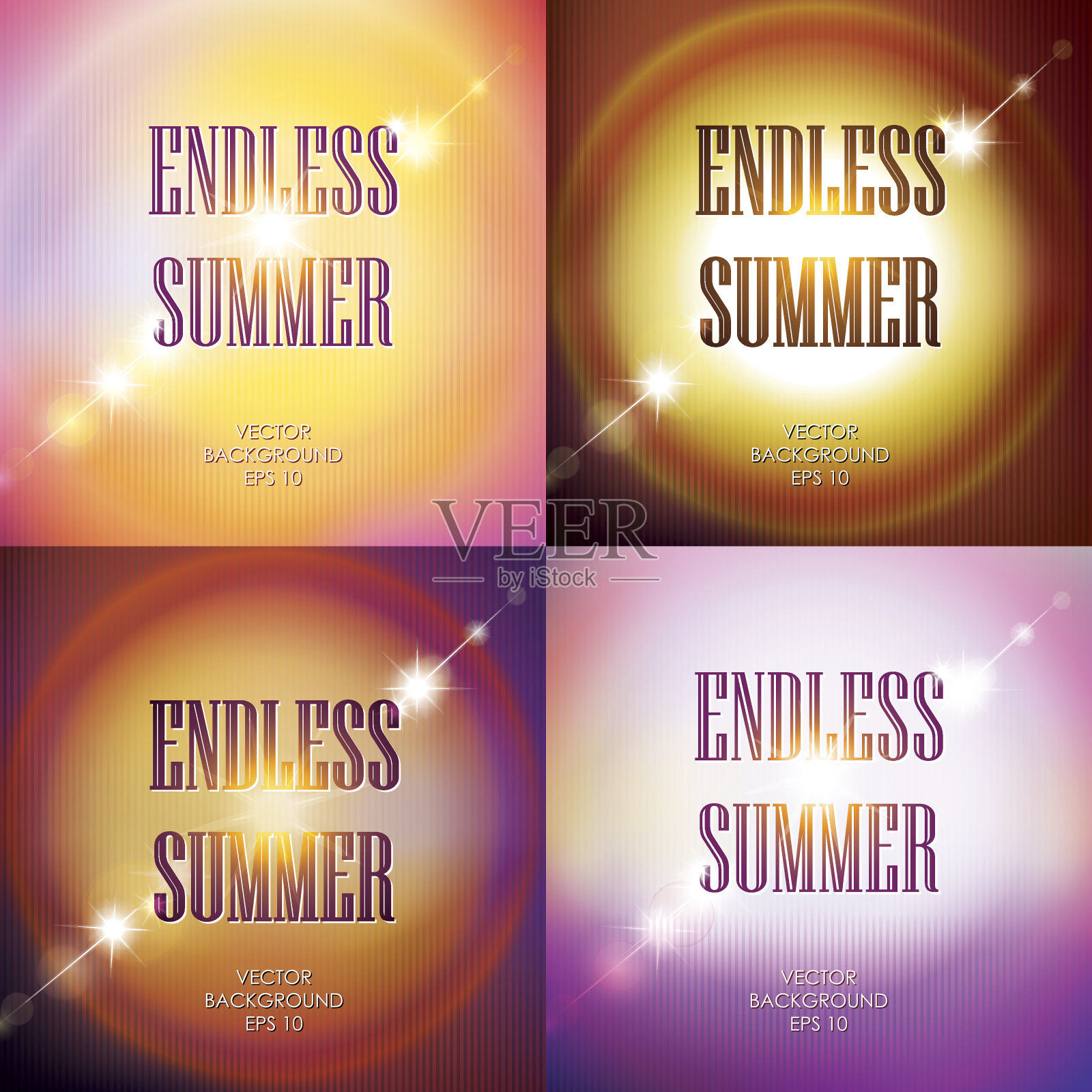 模糊的阳光设置四个方形背景插画图片素材