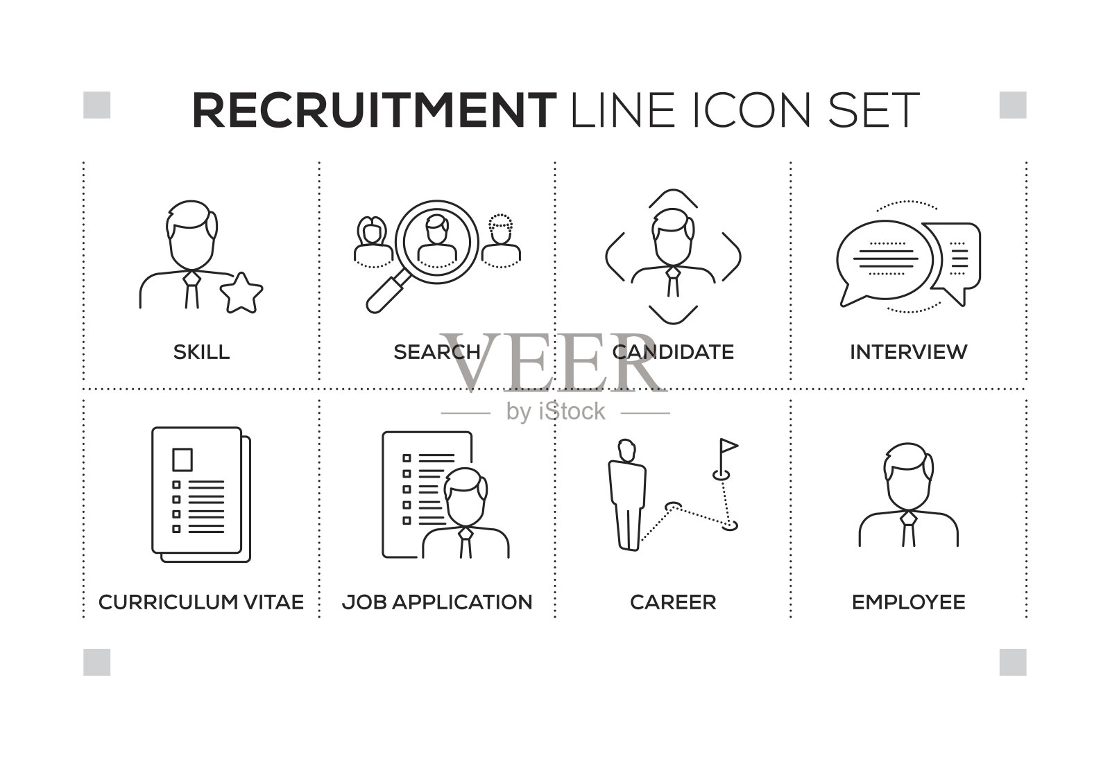 招聘关键词与单色线图标图标素材