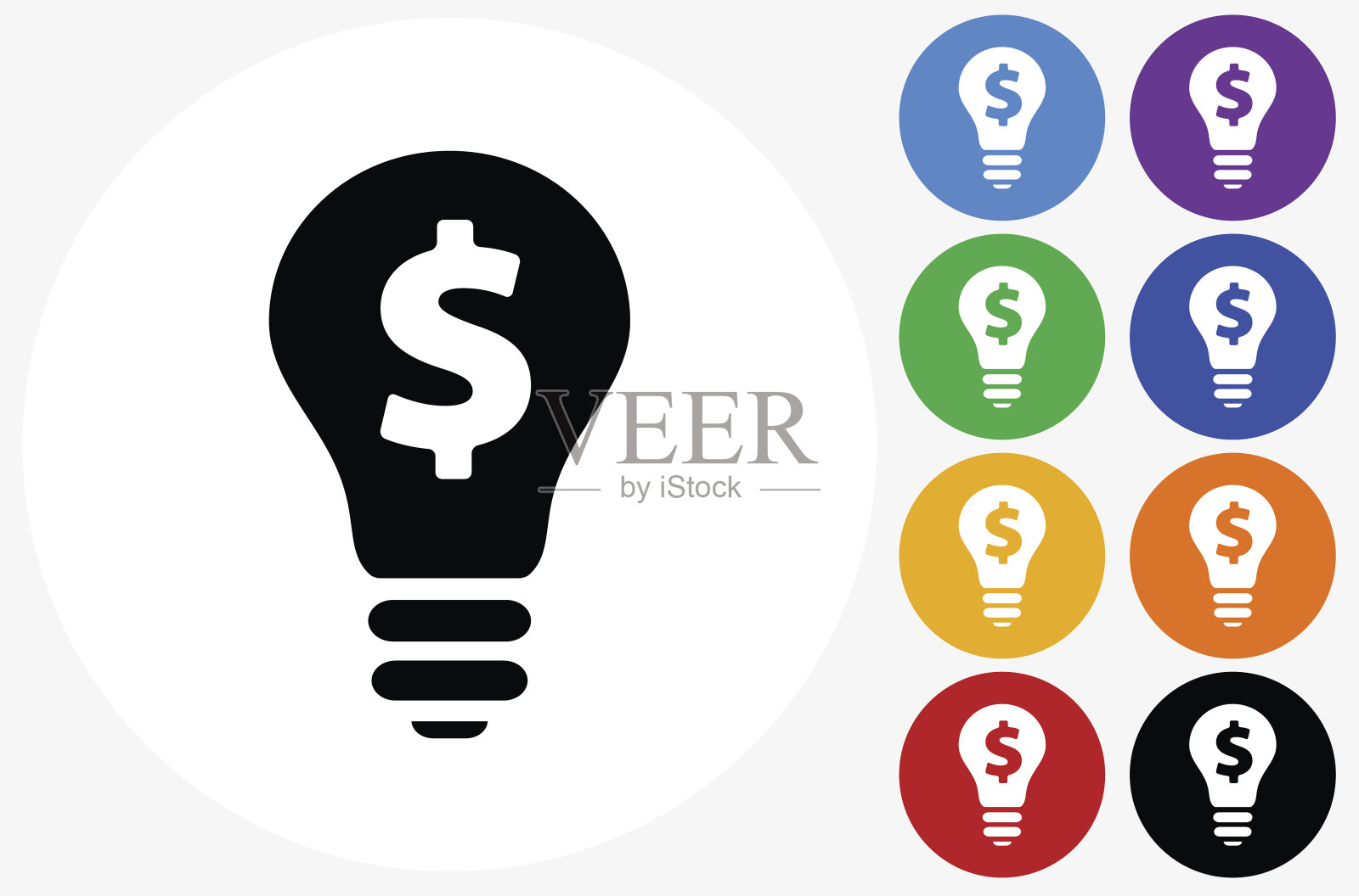 金钱想法图标上的平面颜色圆形按钮插画图片素材