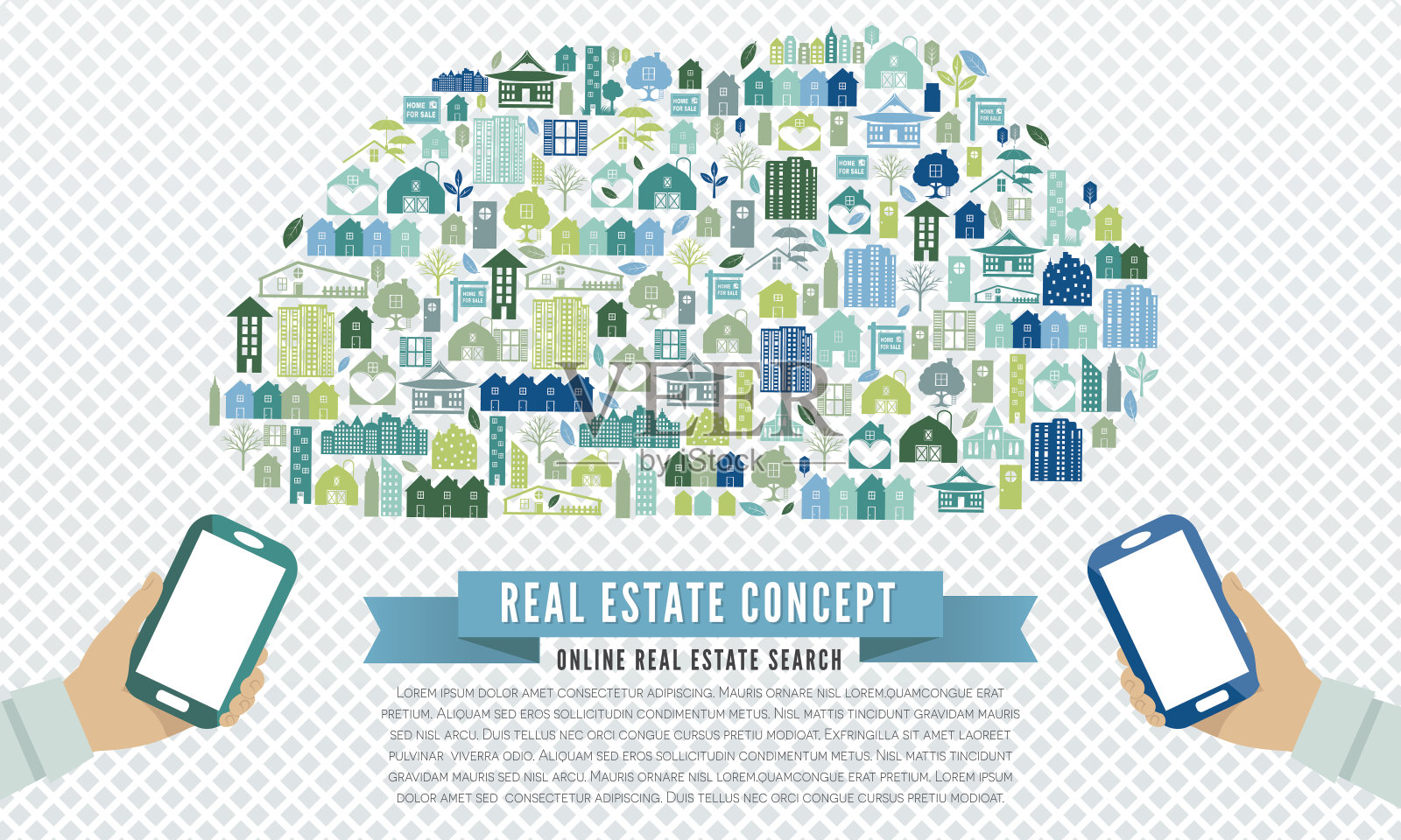 房地产和建筑图标的拼贴插画图片素材