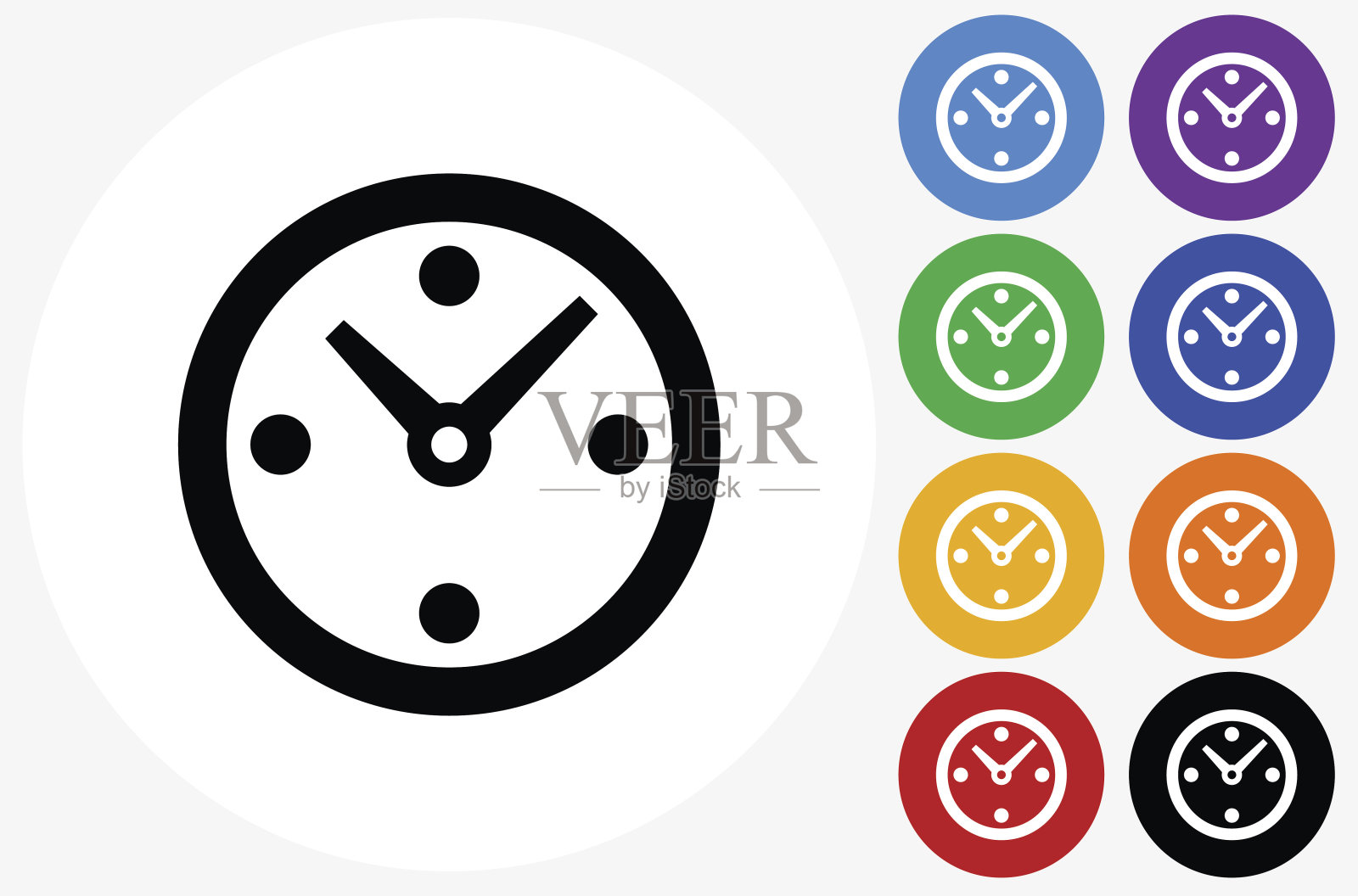 时钟图标上的平色圆形按钮插画图片素材