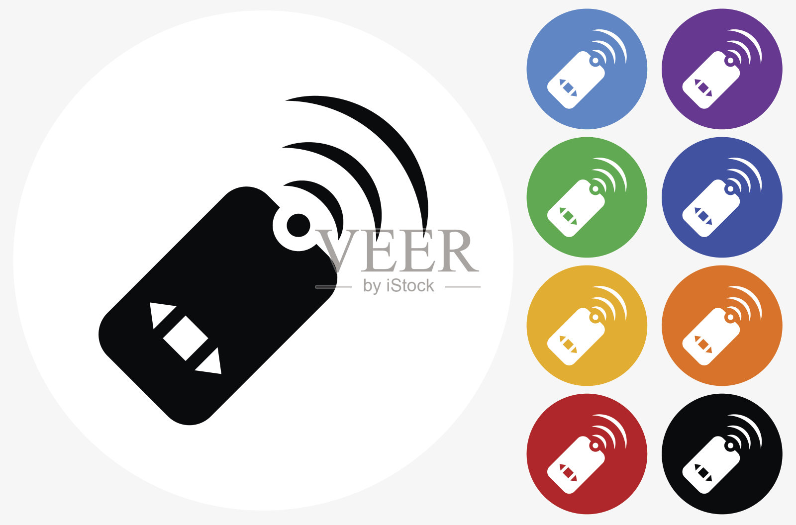 无线远程图标上的平面颜色圆形按钮插画图片素材