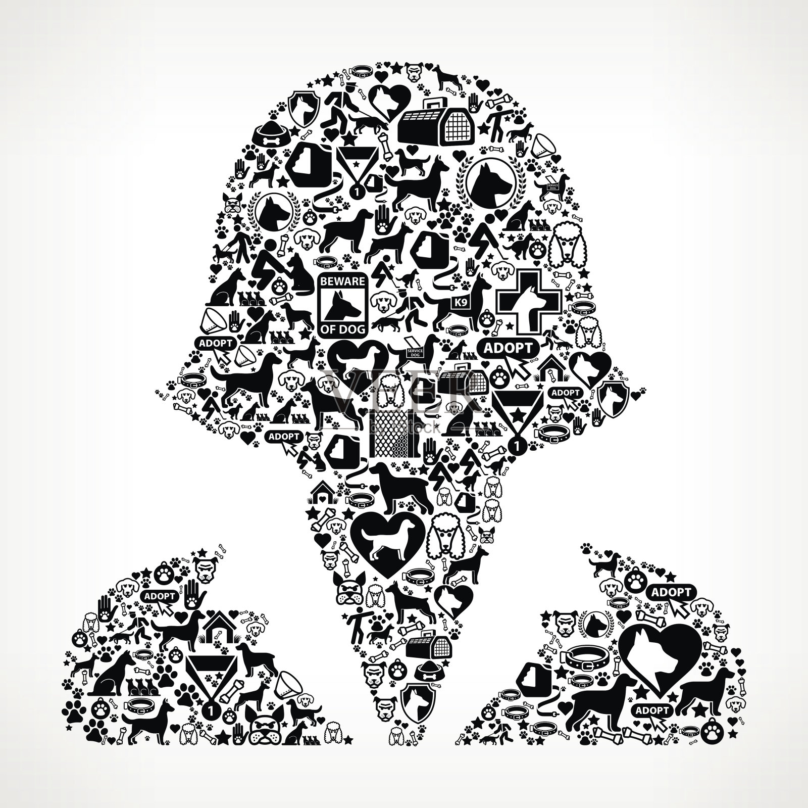 女人狗和狗宠物黑色图标图案插画图片素材