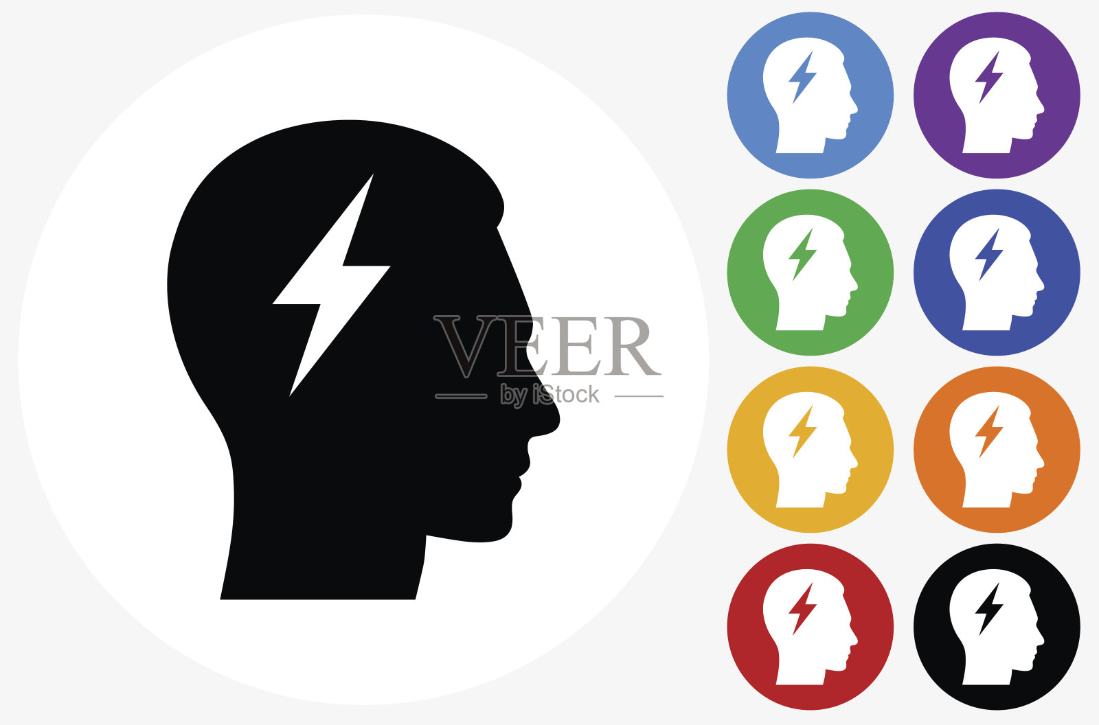 电头脑图标上的平面颜色圆圈按钮插画图片素材