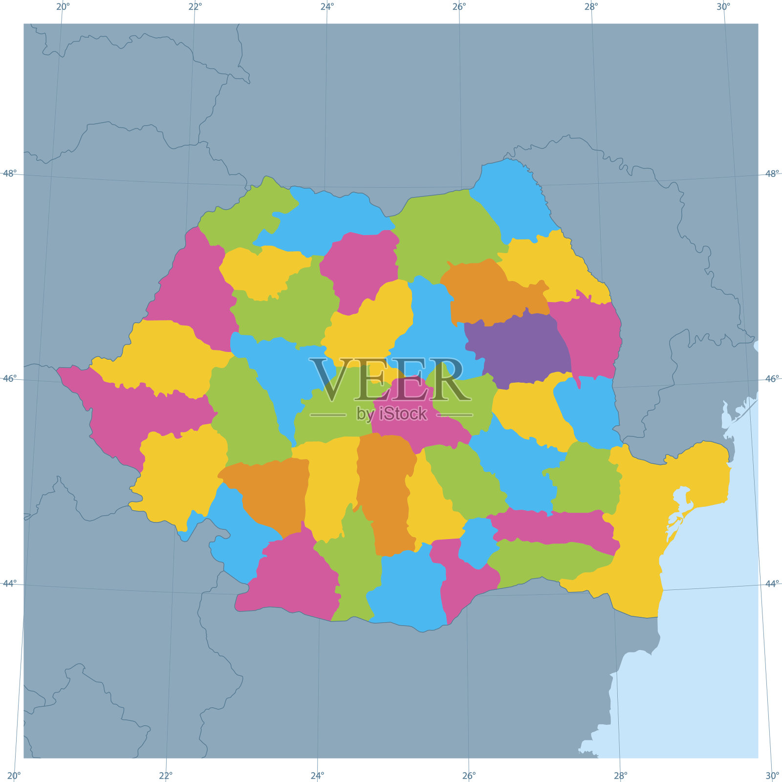 罗马尼亚矢量地图彩色行政区划插画图片素材