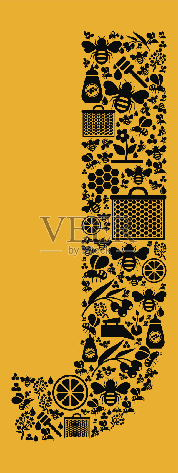 字母J蜜蜂和蜂蜜矢量图标背景插画图片素材