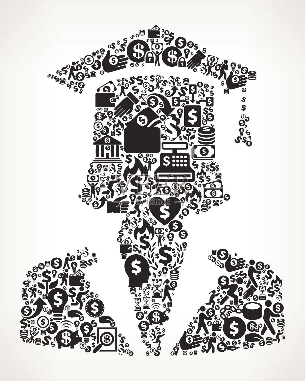 毕业面对金钱和金融黑白图标背景插画图片素材