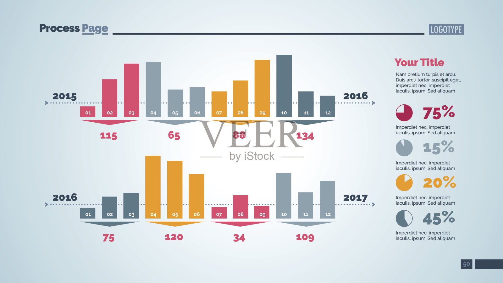 四组柱状图幻灯片设计模板素材