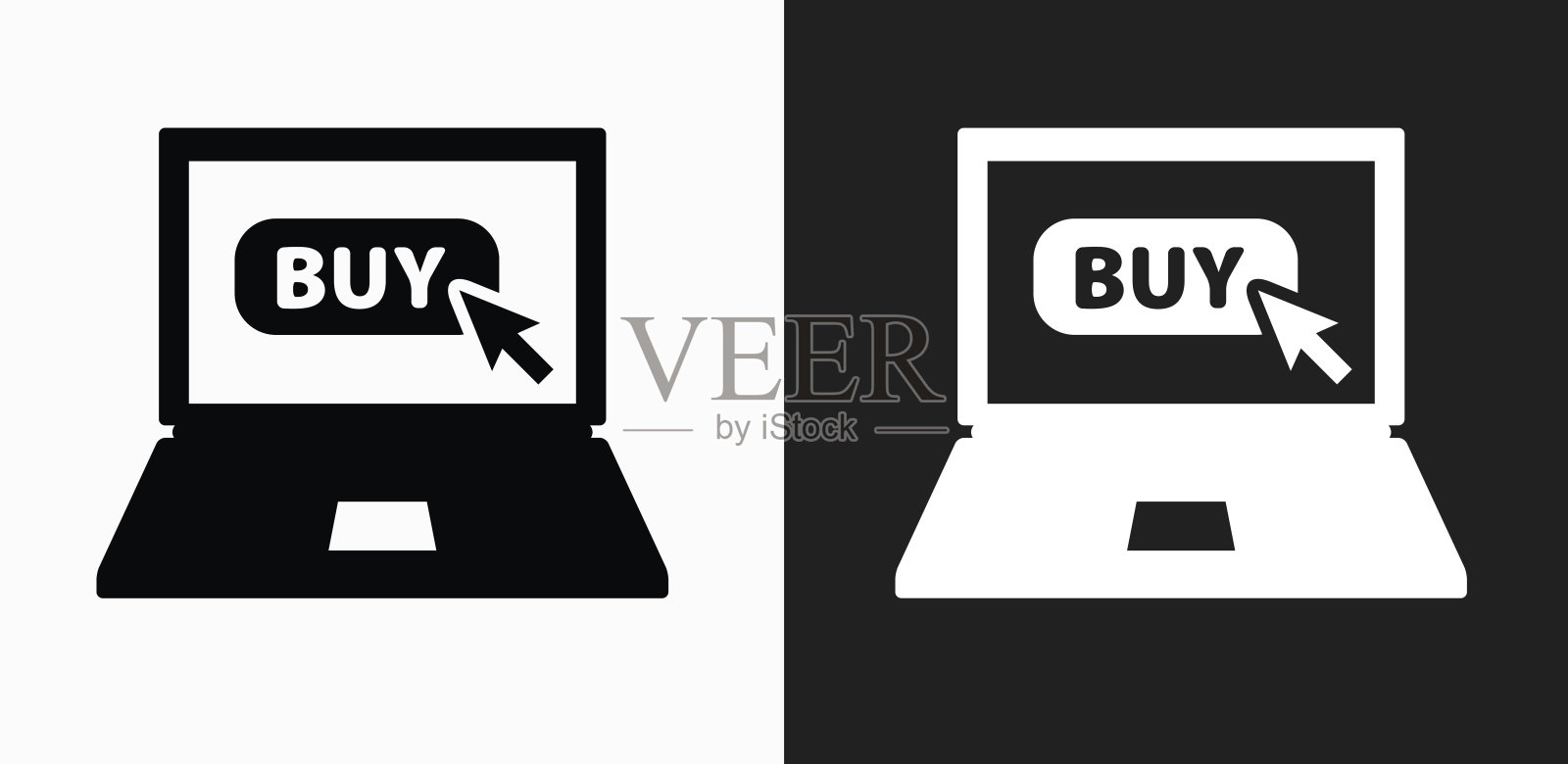 笔记本电脑和在线购物图标上的黑色和白色矢量背景插画图片素材