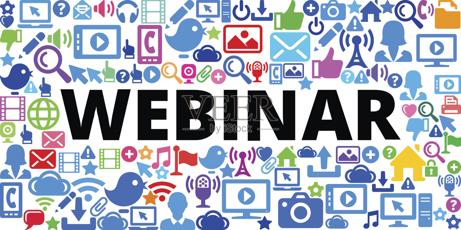 技术、互联网通讯矢量图标背景网络研讨会插画图片素材