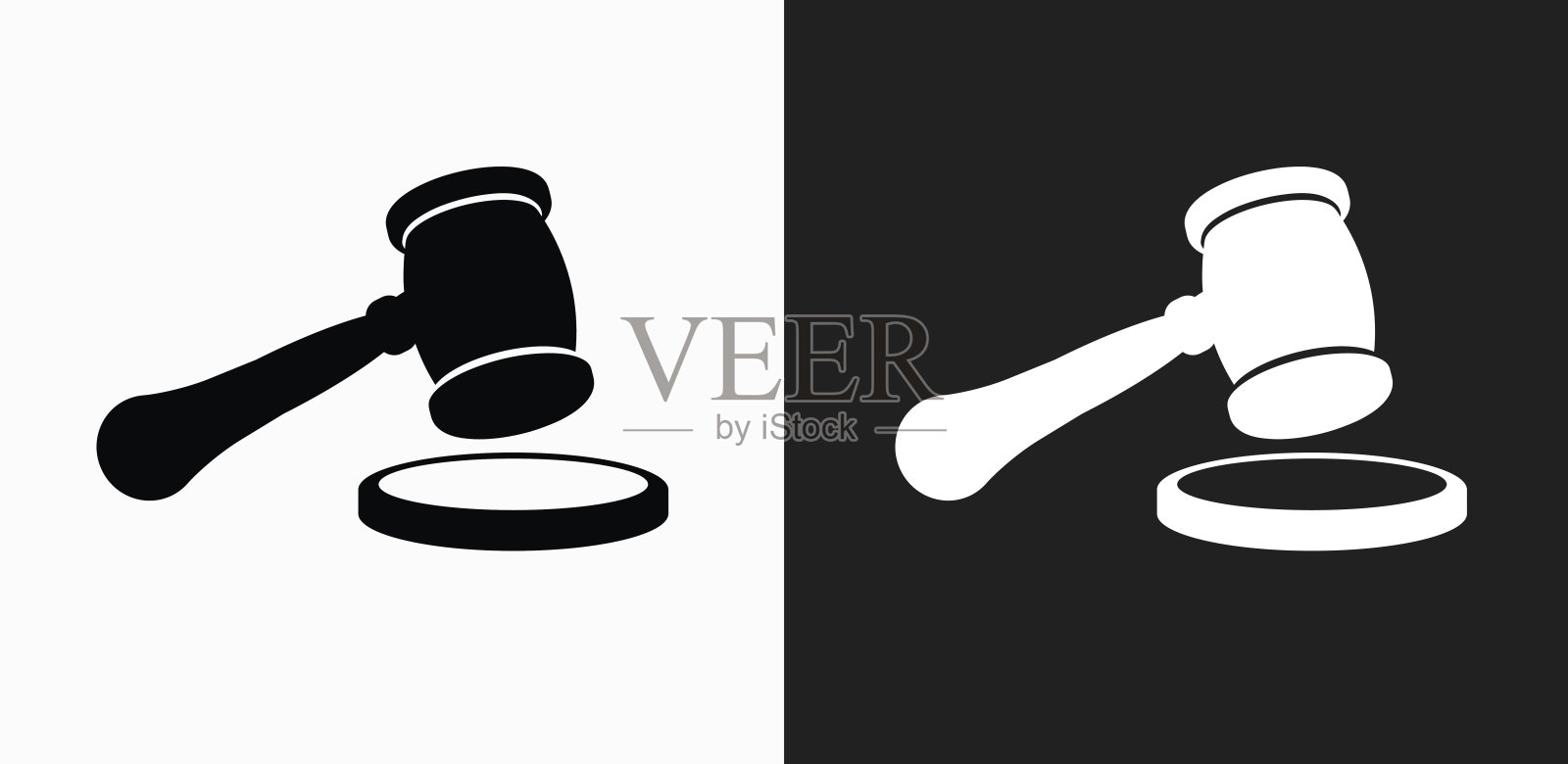 黑白矢量背景上的法院锤子图标插画图片素材