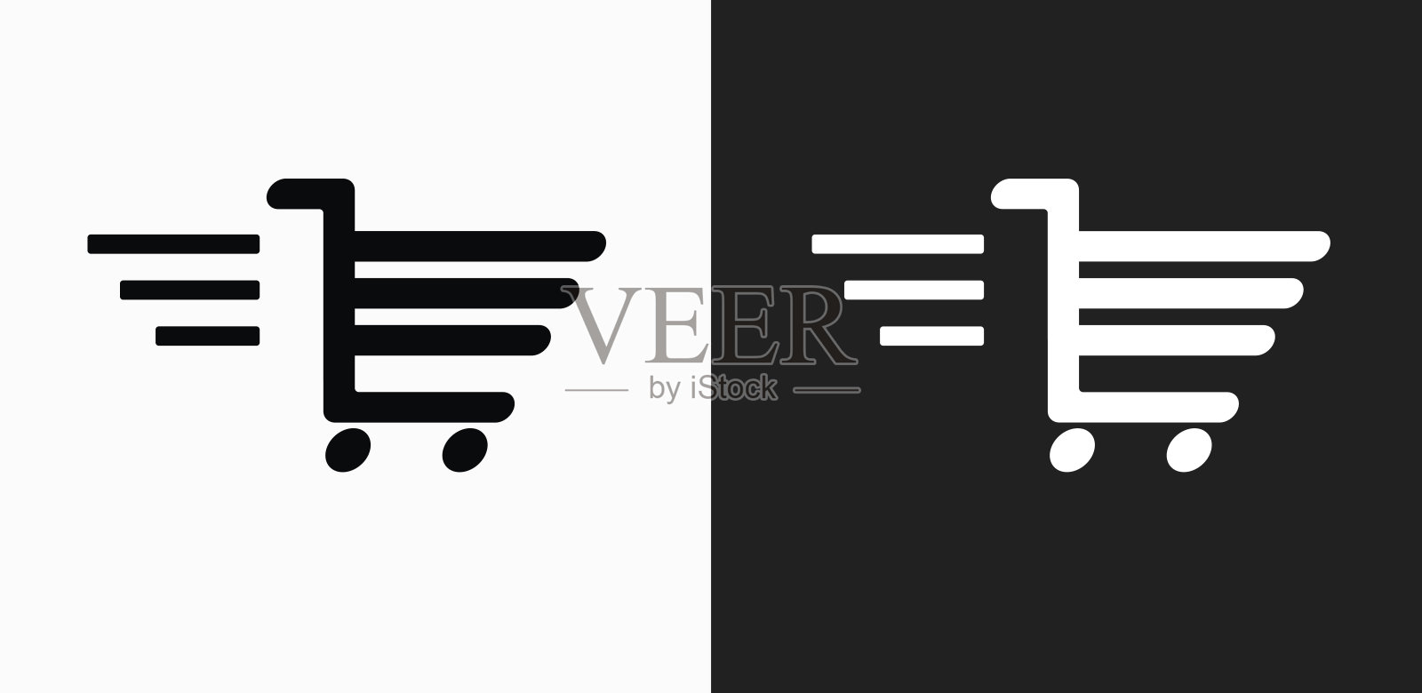 购物车图标上的黑色和白色矢量背景插画图片素材