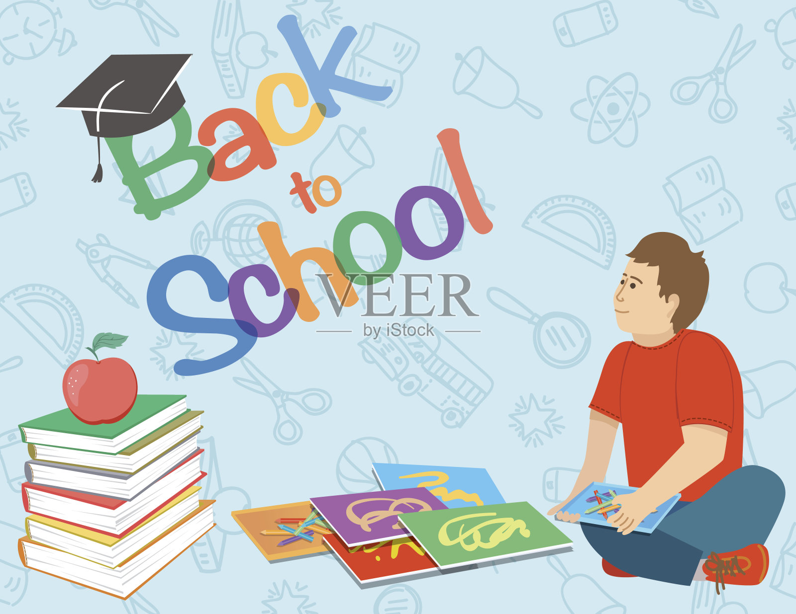 回到学校概念在平面风格插画图片素材