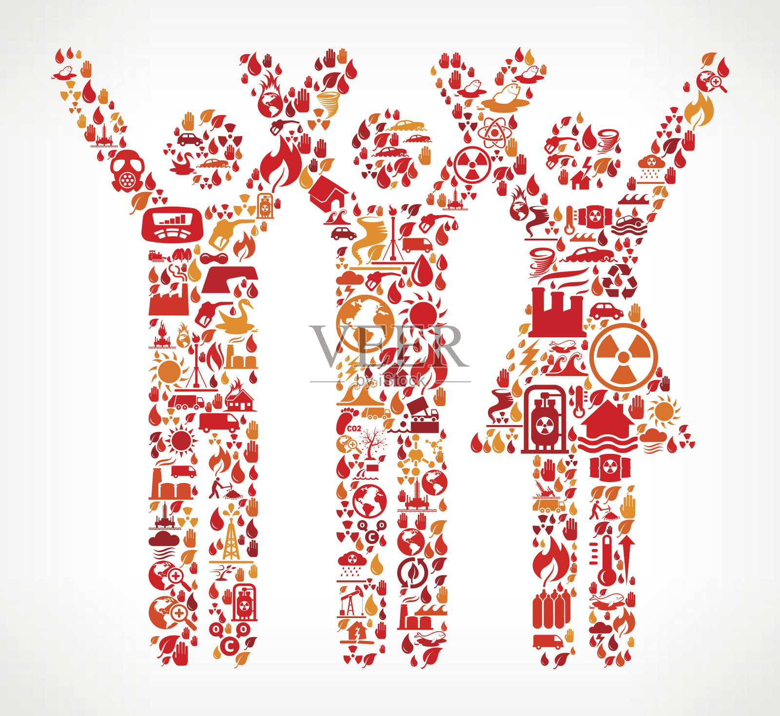 三人举手全球变暖气候变化矢量模式插画图片素材